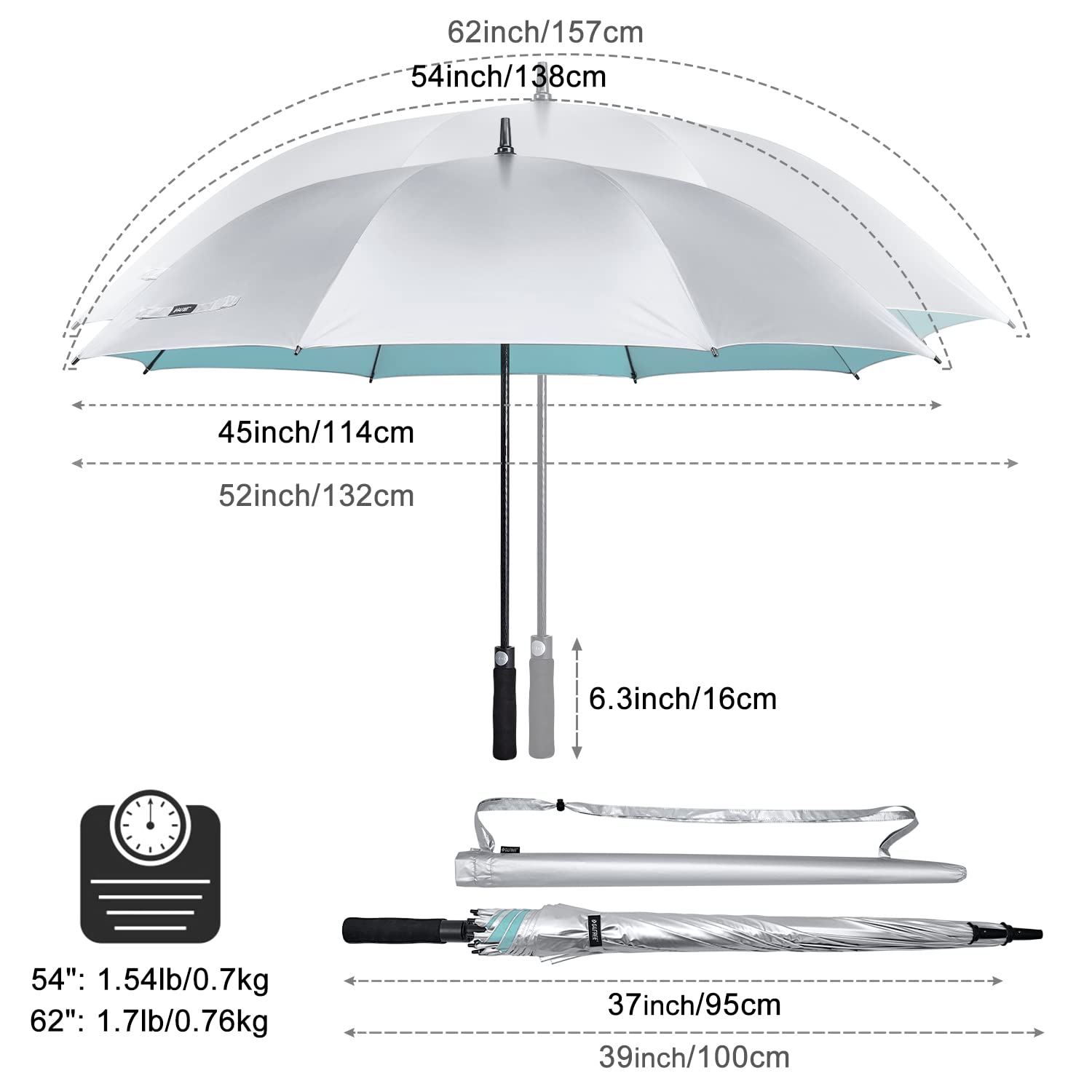 G4Free - G4Free 54/62 Inch Windproof UV Protection Golf Umbrella -TN23A187B