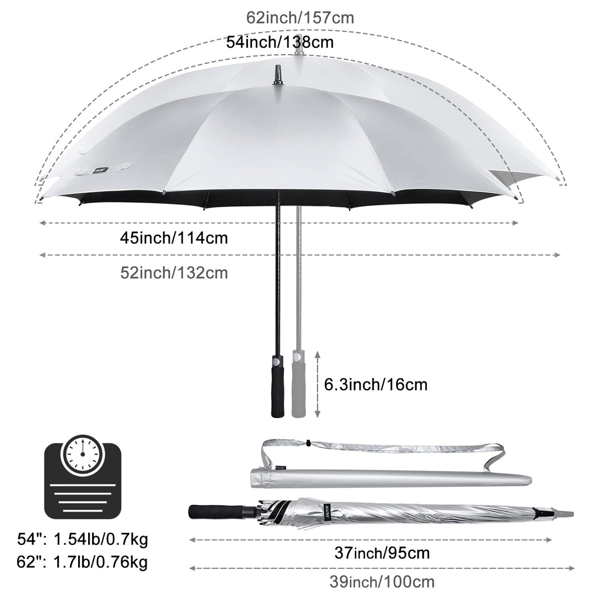 G4Free - G4Free 54/62 Inch Windproof UV Protection Golf Umbrella -TN23A187B