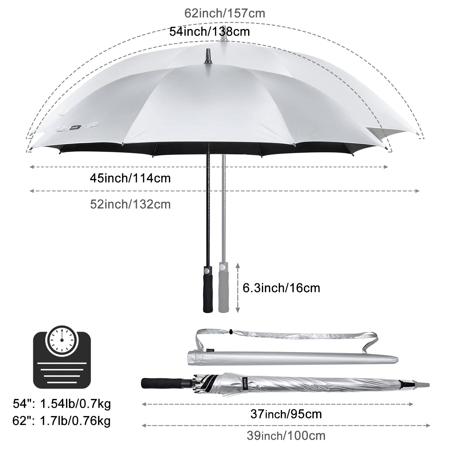 G4Free - G4Free 54/62 Inch Windproof UV Protection Golf Umbrella -TN23A187B
