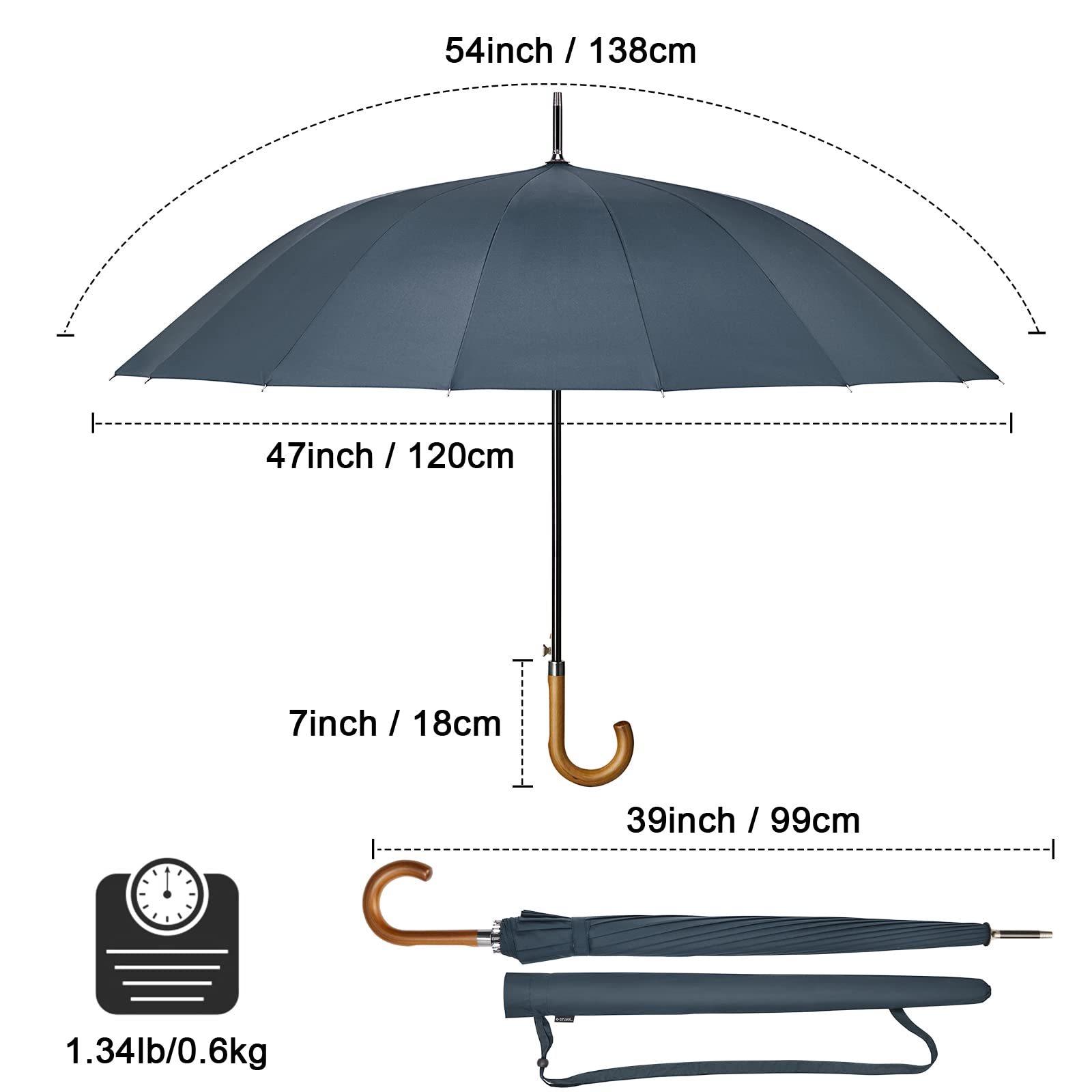 G4Free - G4Free 54 Inch 16 Ribs Large Windproof Umbrella for 2 Persons -NT22A136A