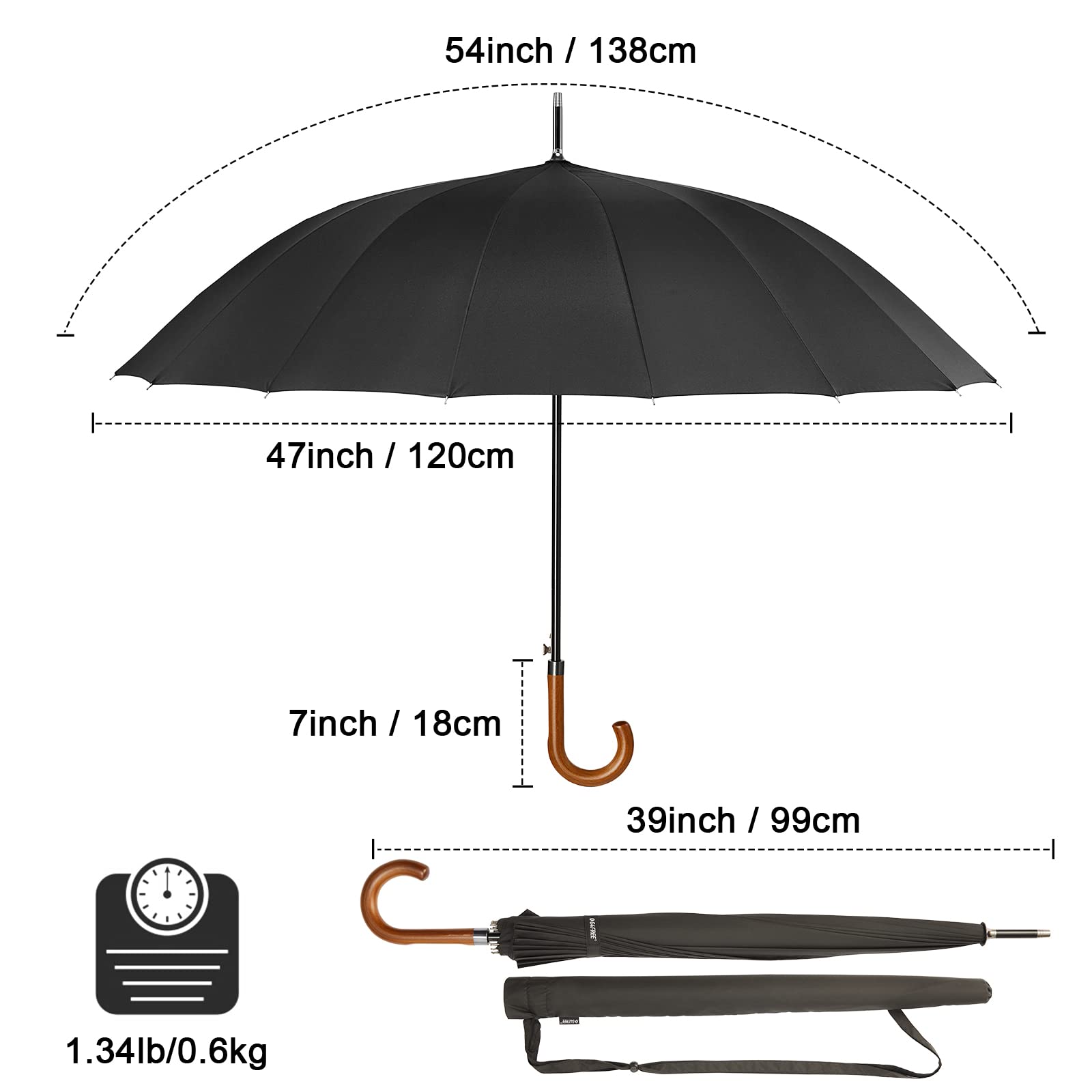 G4Free - G4Free 54 Inch 16 Ribs Large Windproof Umbrella for 2 Persons -NT22A136A