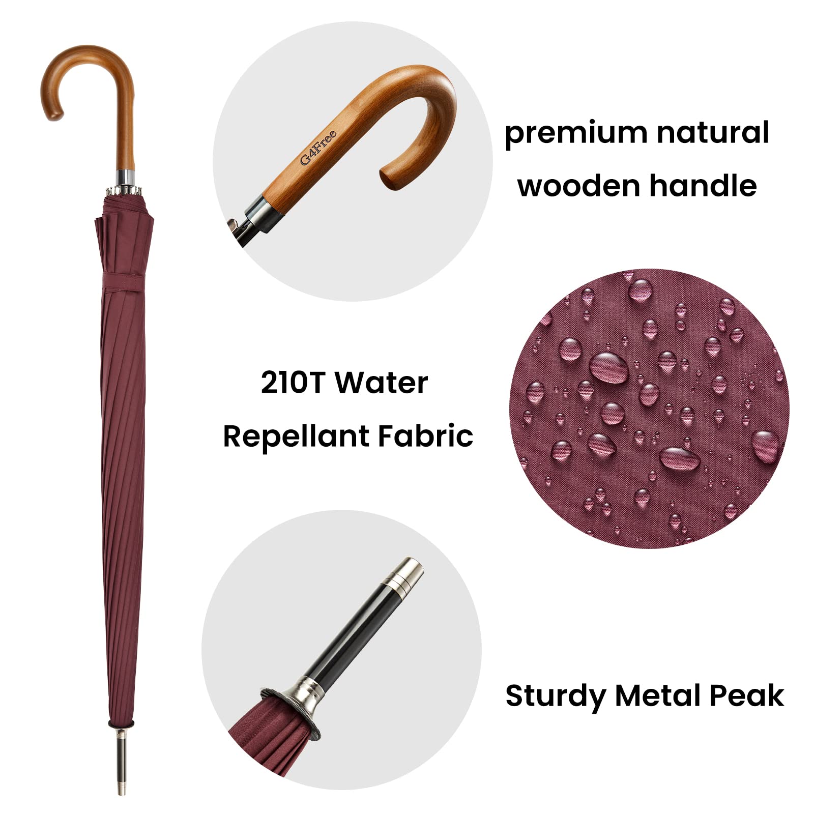 G4Free - G4Free 54 Inch 16 Ribs Large Windproof Umbrella for 2 Persons -NT22A136A