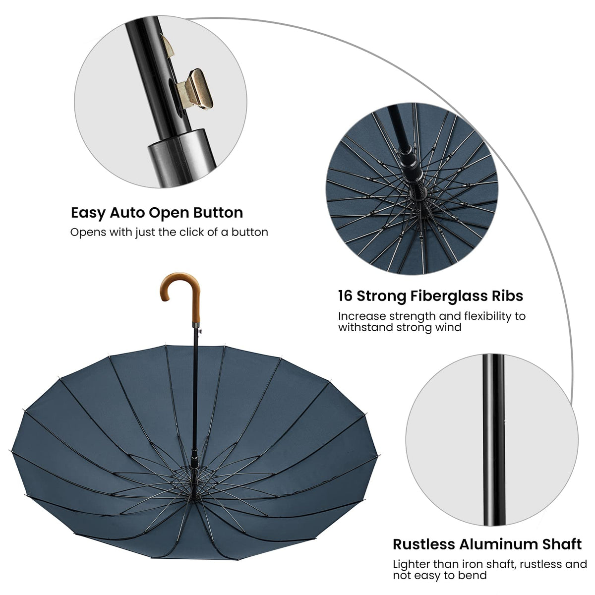 G4Free - G4Free 54 Inch 16 Ribs Large Windproof Umbrella for 2 Persons -NT22A136A