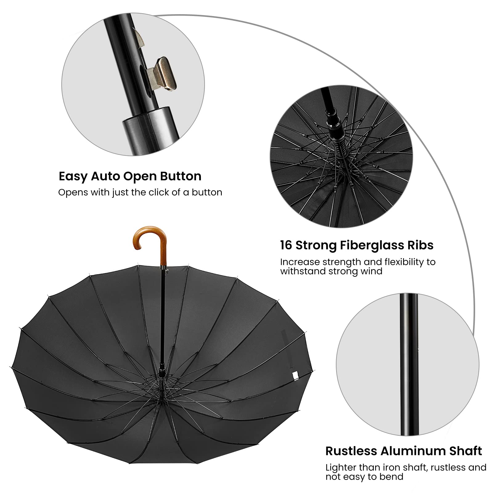 G4Free - G4Free 54 Inch 16 Ribs Large Windproof Umbrella for 2 Persons -NT22A136A