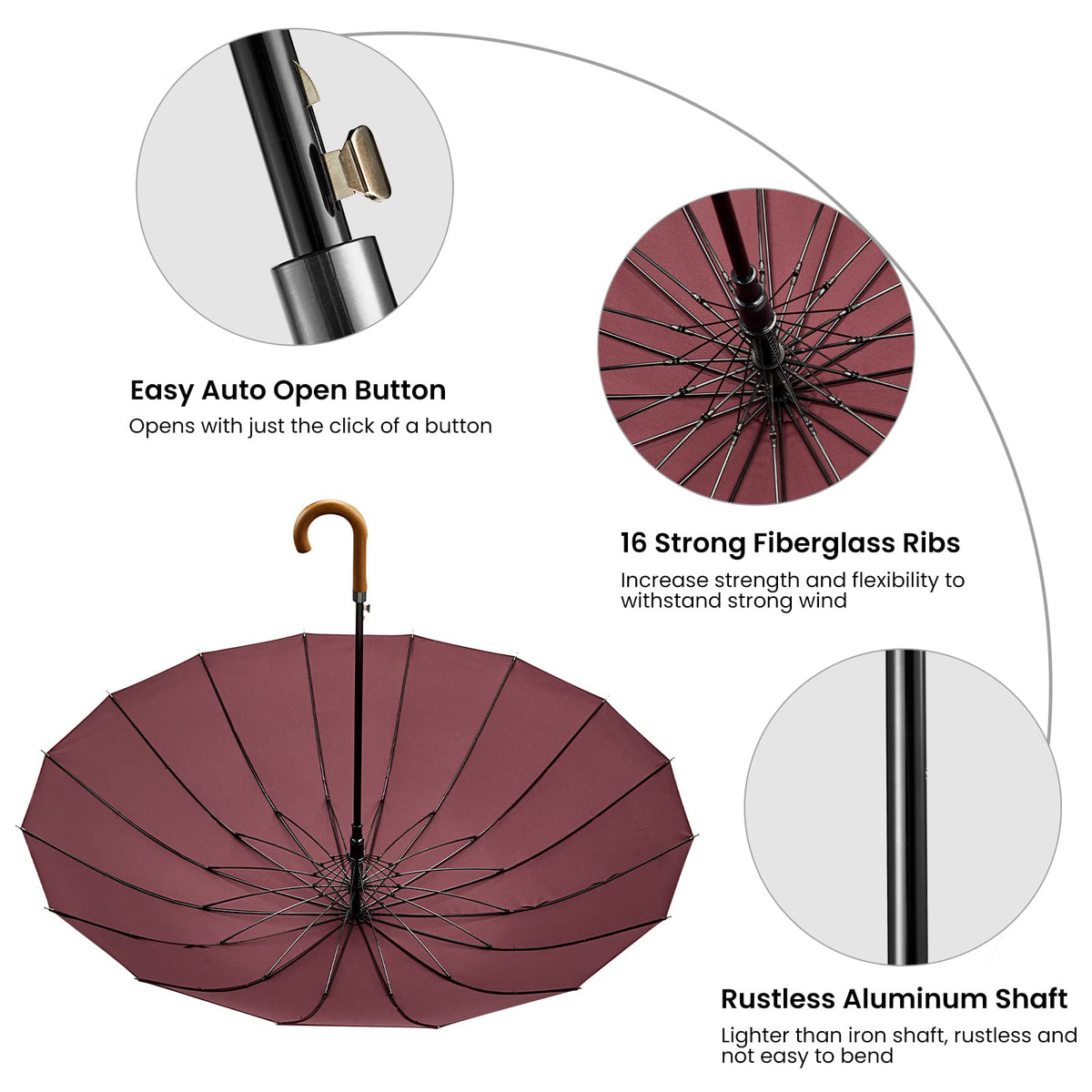 G4Free - G4Free 54 Inch 16 Ribs Large Windproof Umbrella for 2 Persons -NT22A136A