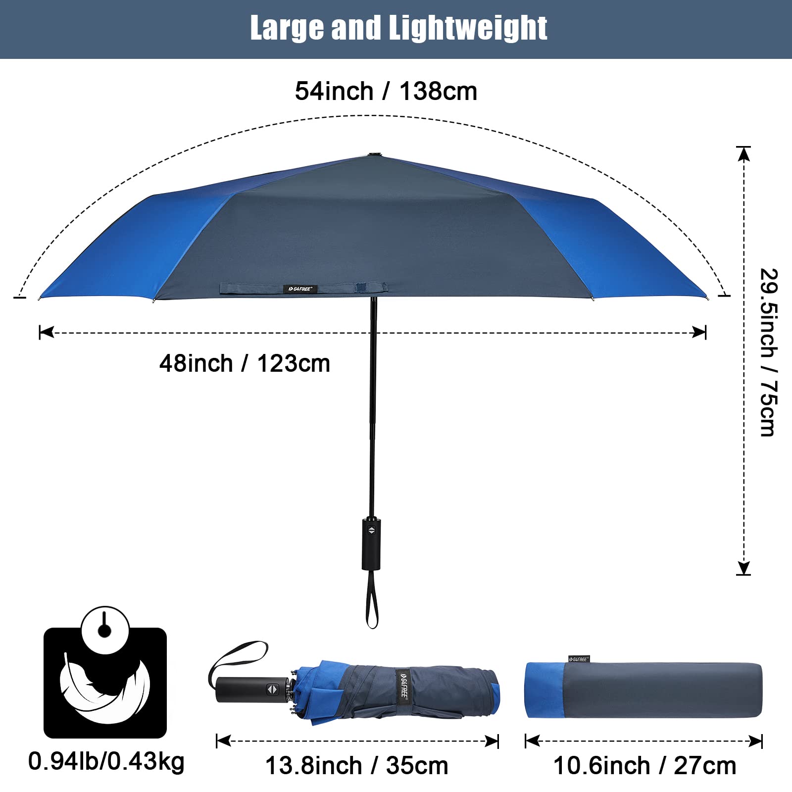 G4Free - G4Free 54 Inch Large Golf Umbrella -TN22A131B
