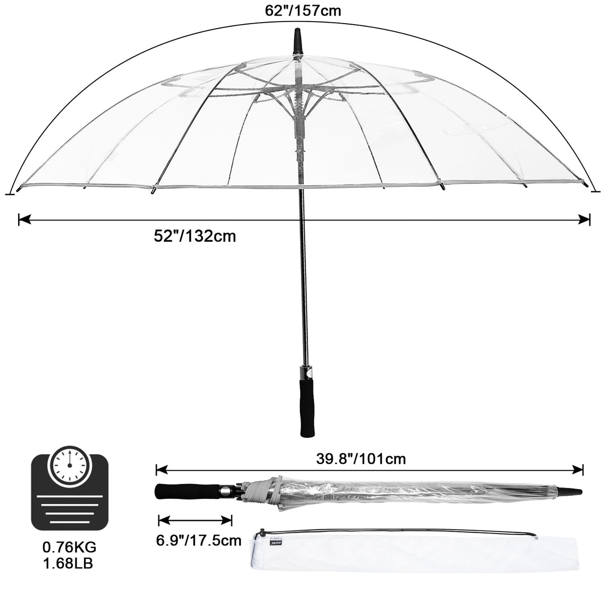 G4Free - G4Free 62 Inch Clear Golf Umbrella Transparent Auto Open Large Stick Umbrella -D02V733A