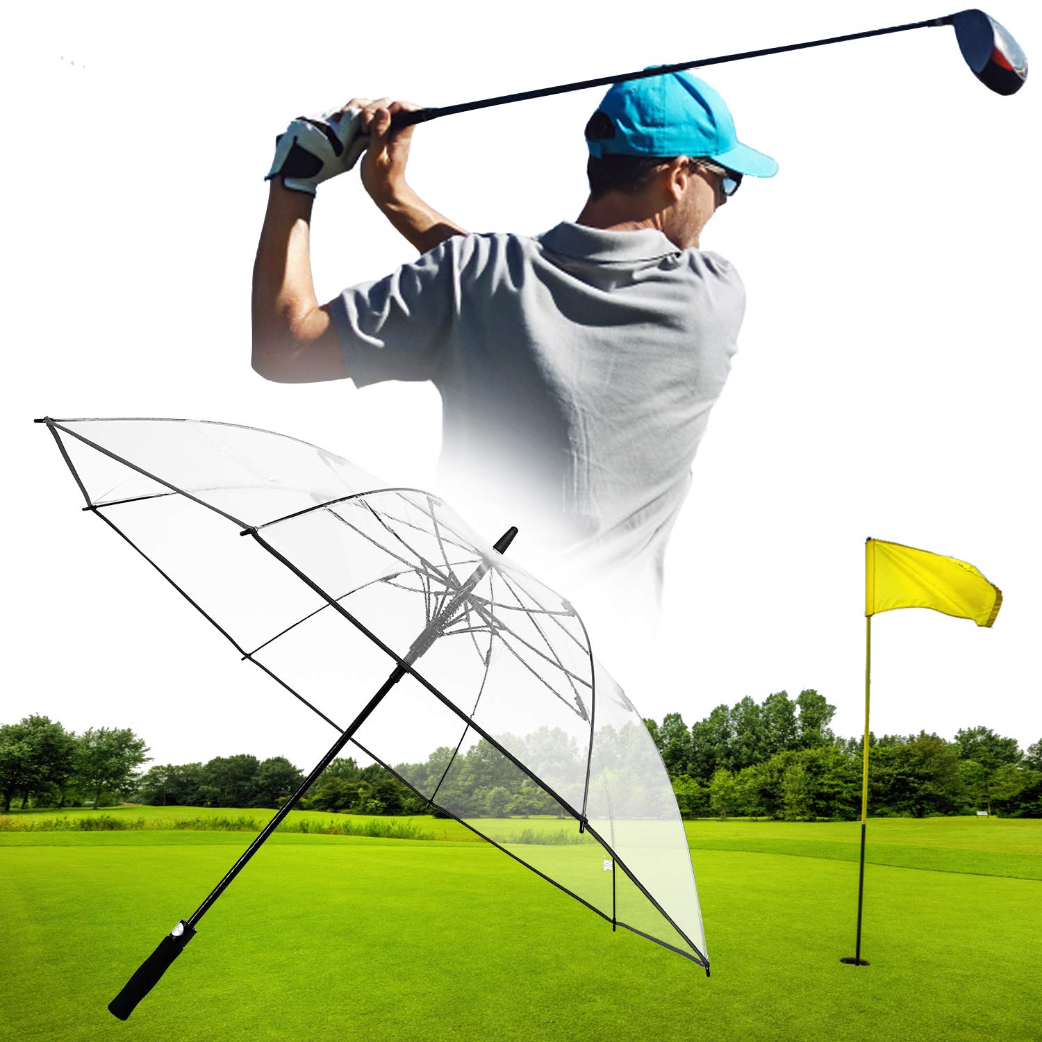 G4Free - G4Free 62 Inch Clear Golf Umbrella Transparent Auto Open Large Stick Umbrella -D02V733A