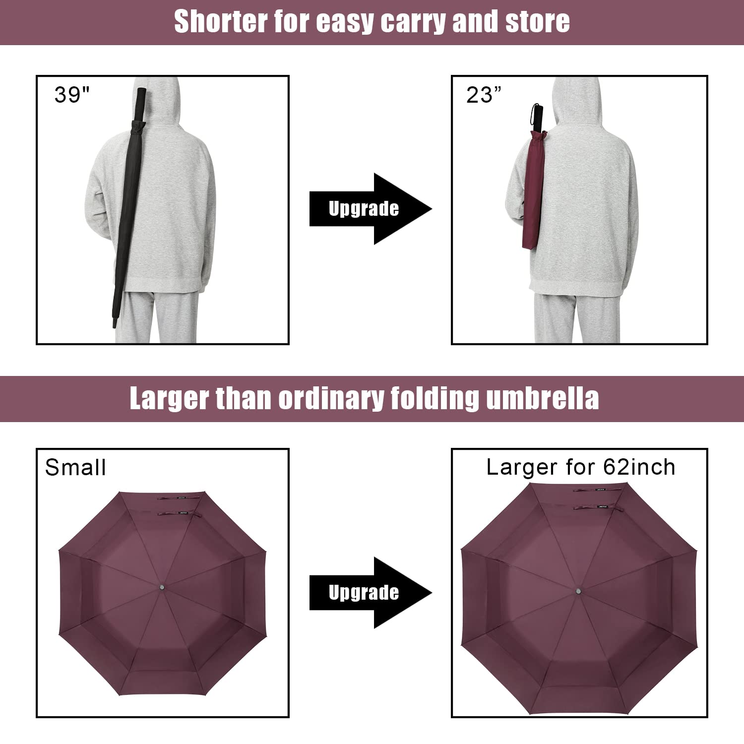 G4Free - G4Free 62 Inch Portable Automatic Open Oversize Vented Double Canopy Umbrellas -D02V684A