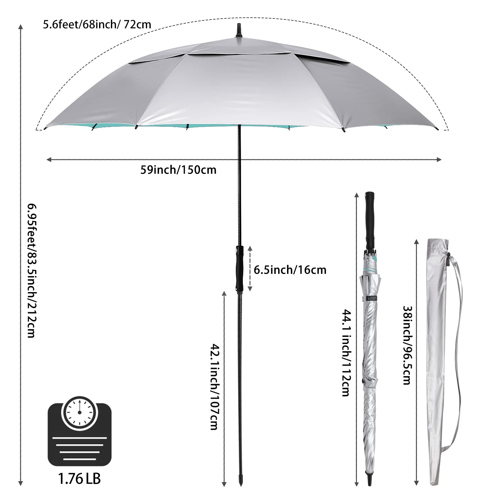 G4Free - G4Free 68 Arc Vented UV Auto Extra Large Windproof Golf/Beach  Umbrellas -D02V731A