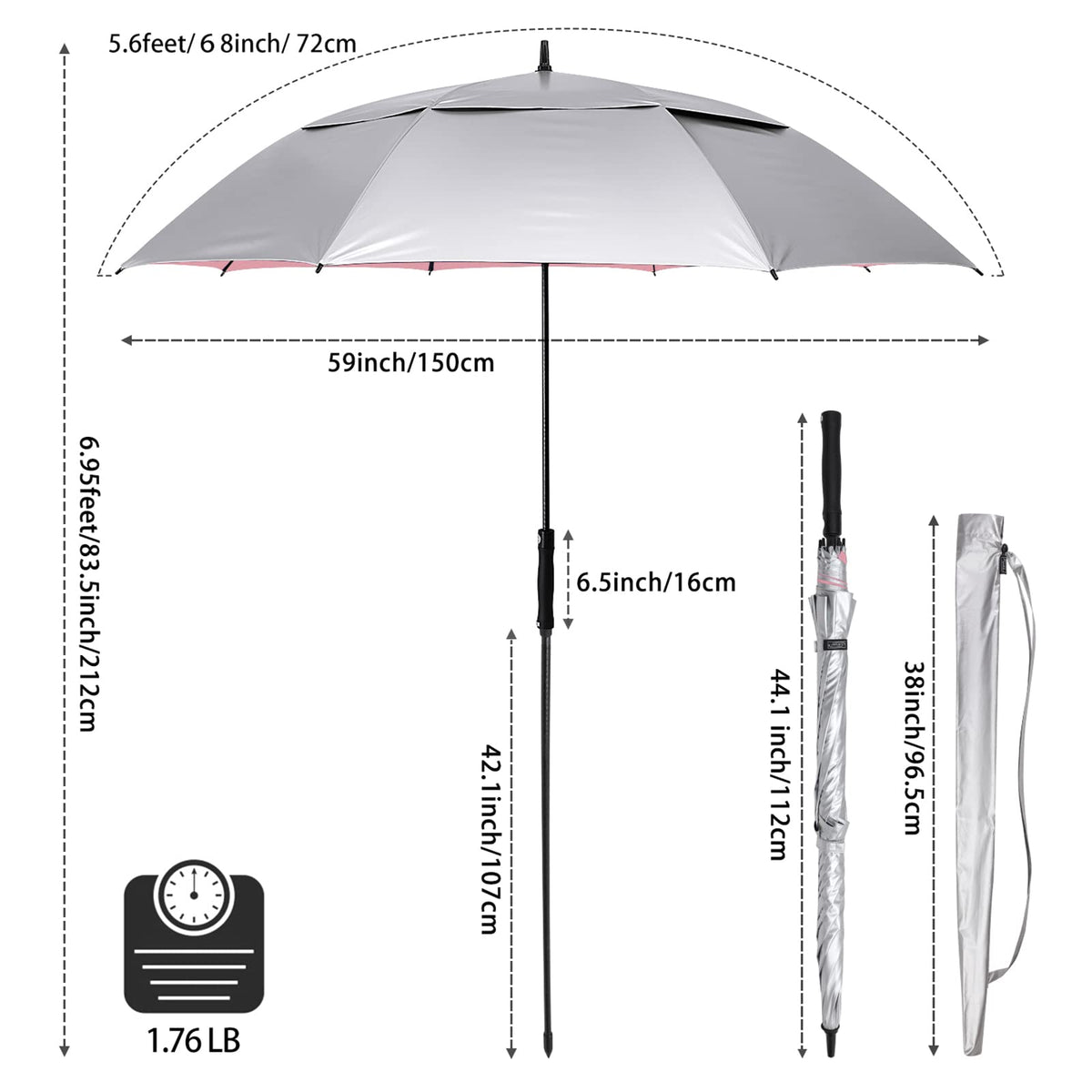 G4Free - G4Free 68 Arc Vented UV Auto Extra Large Windproof Golf/Beach  Umbrellas -D02V731A