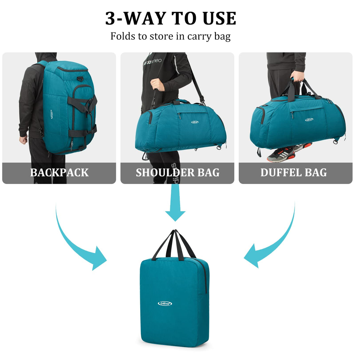 G4Free - G4Free 70L Large 3-Way Duffle Backpack Gym Bag with Shoe Compartment -TN22B134C