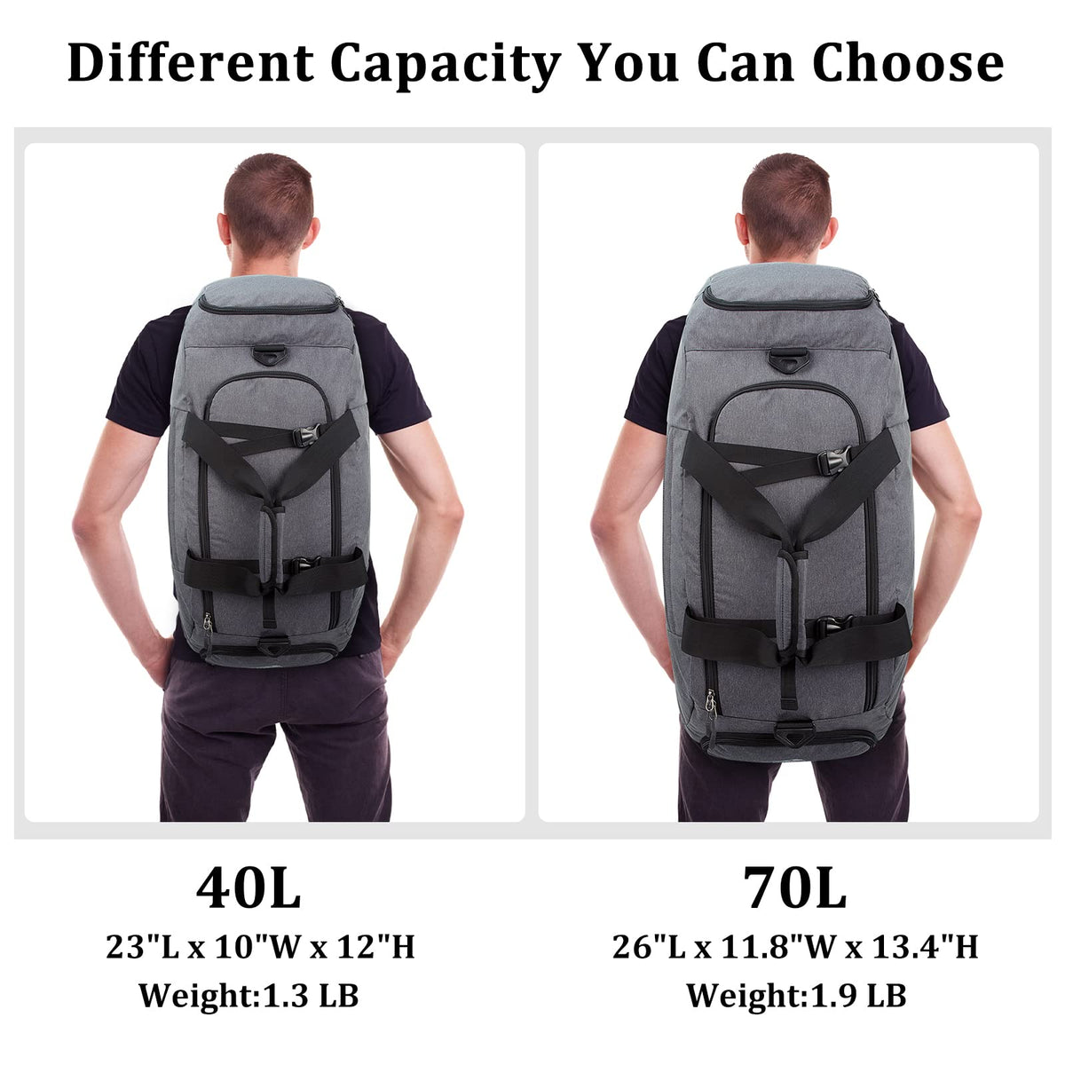G4Free - G4Free 70L Large 3-Way Duffle Backpack Gym Bag with Shoe Compartment -TN22B134C