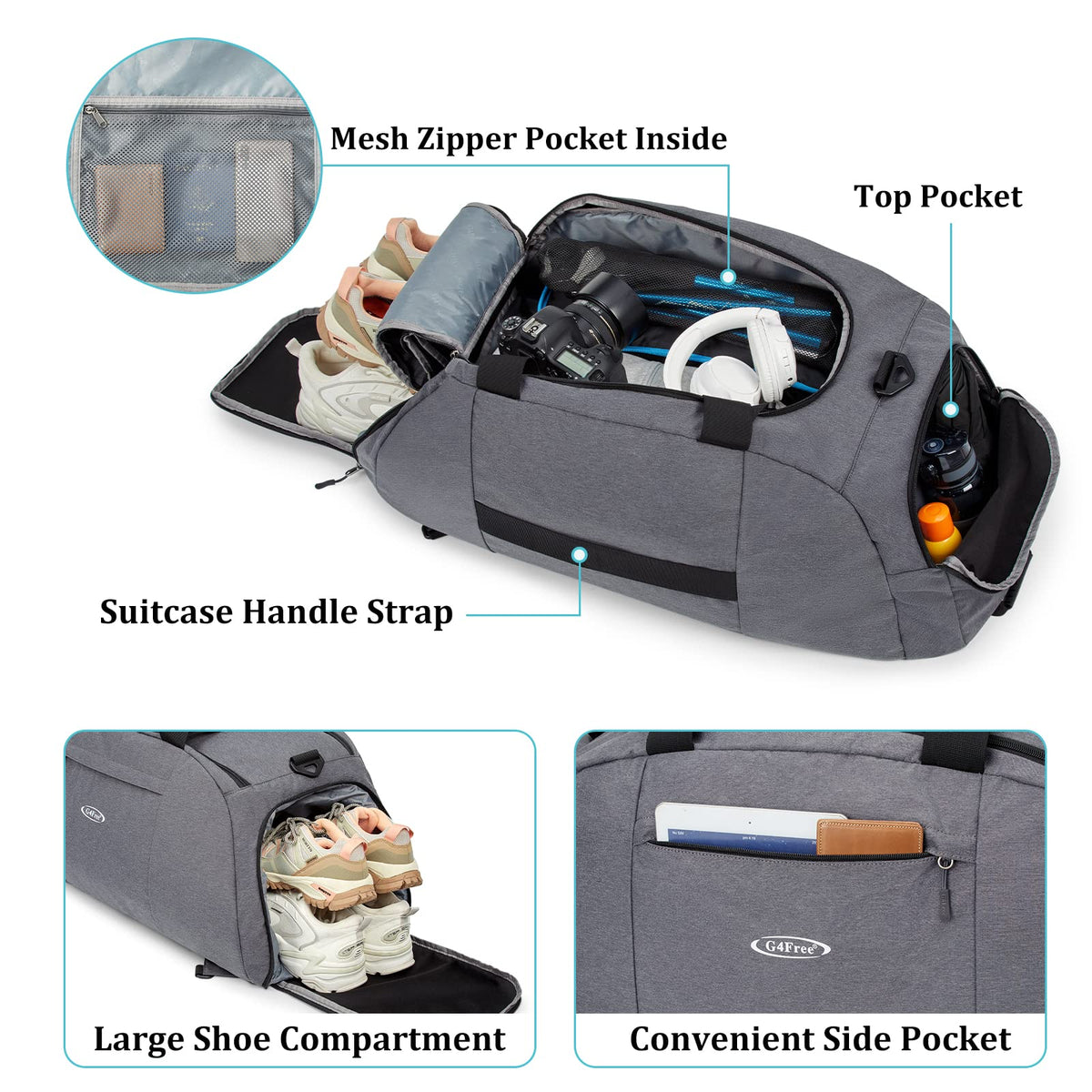 G4Free - G4Free 70L Large 3-Way Duffle Backpack Gym Bag with Shoe Compartment -TN22B134C