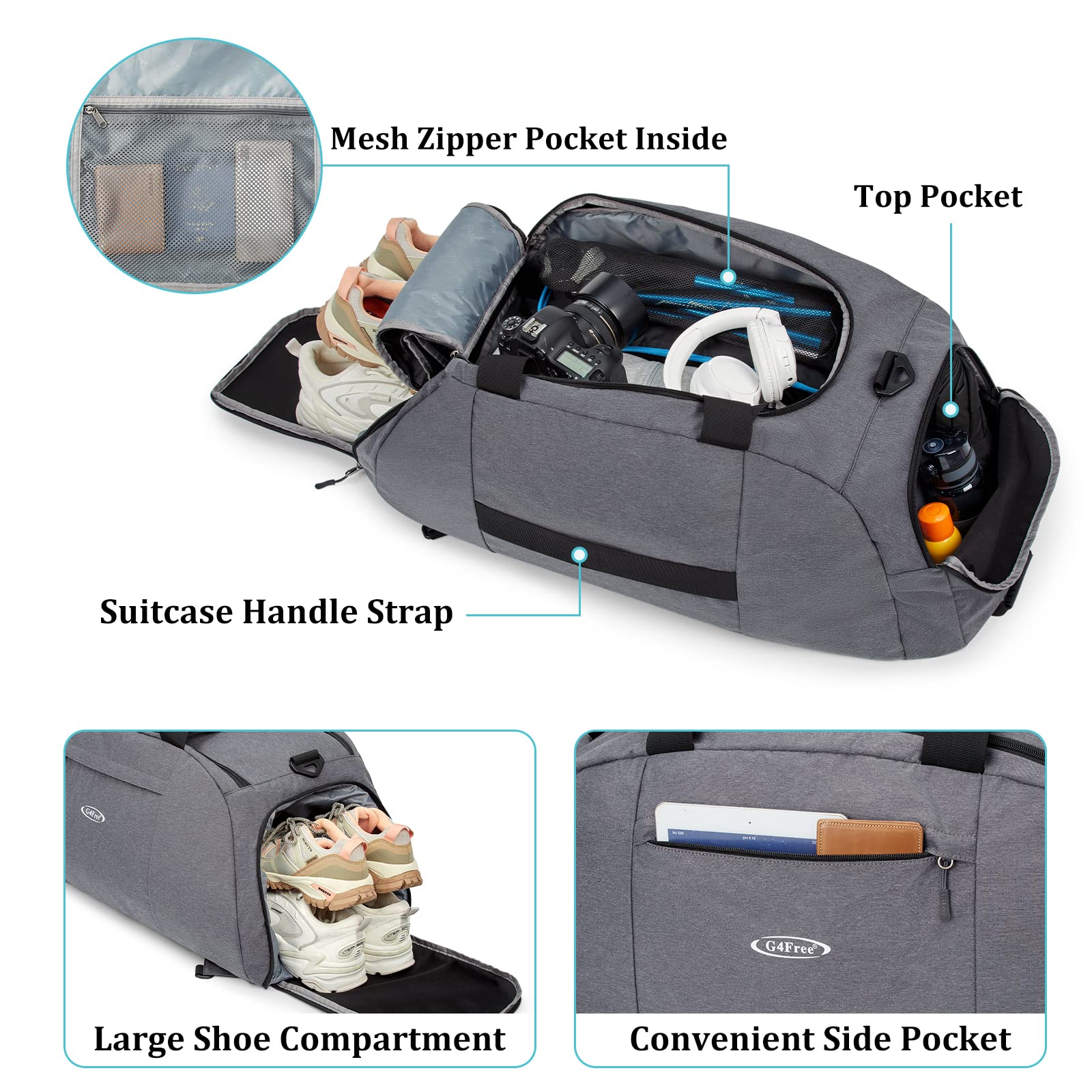 G4Free - G4Free 70L Large 3-Way Duffle Backpack Gym Bag with Shoe Compartment -TN22B134C