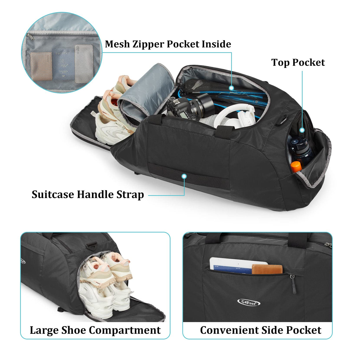 G4Free - G4Free 70L Large 3-Way Duffle Backpack Gym Bag with Shoe Compartment -TN22B134C