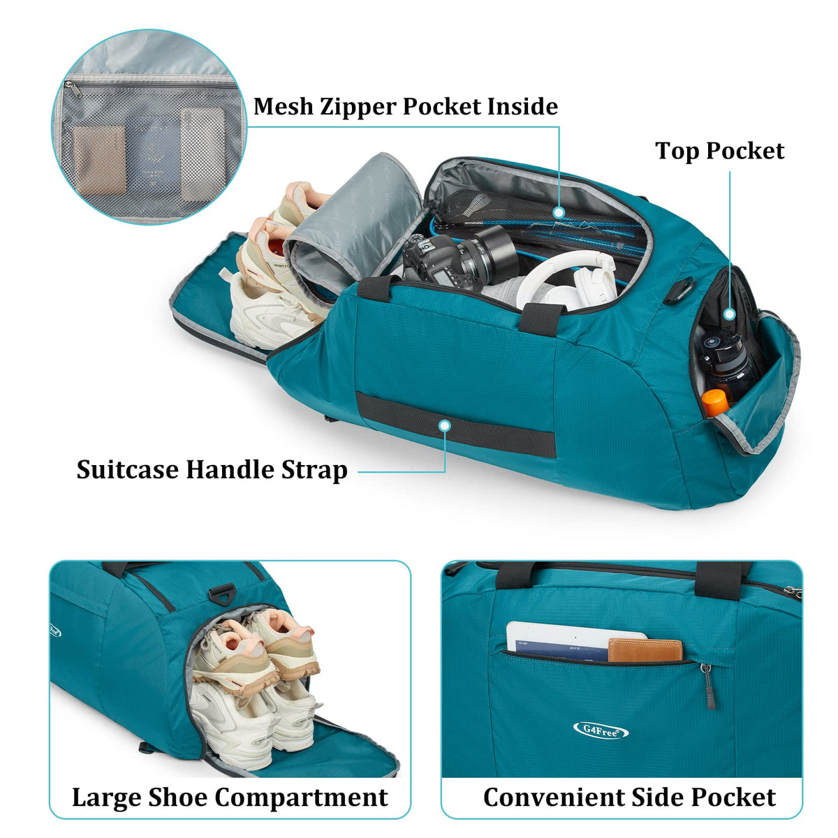 G4Free - G4Free 70L Large 3-Way Duffle Backpack Gym Bag with Shoe Compartment -TN22B134C