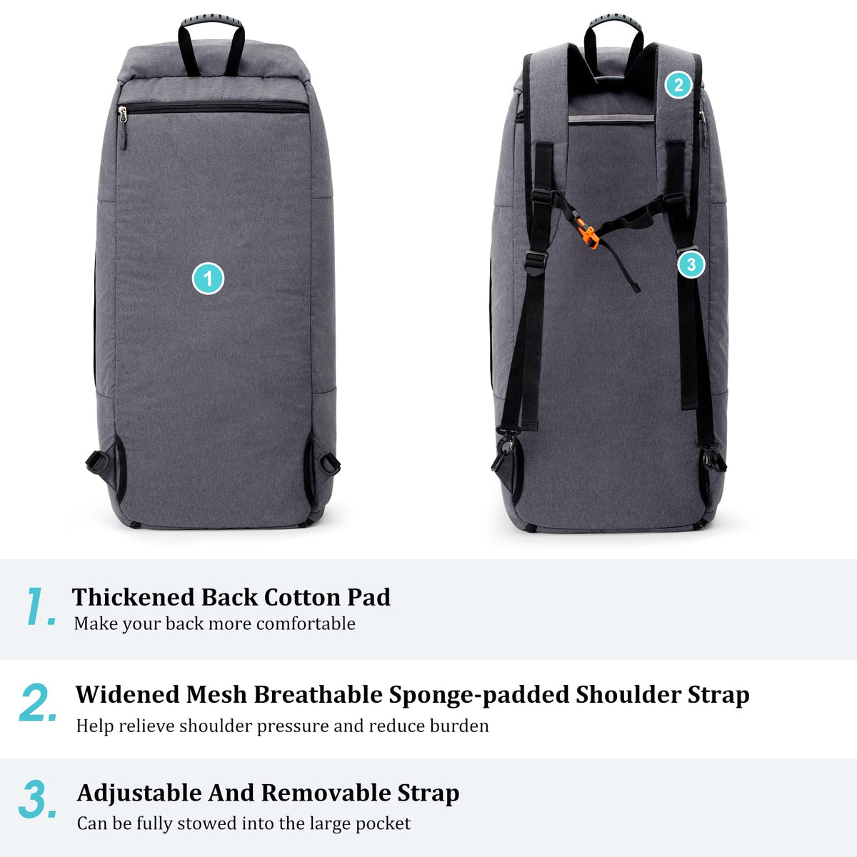 G4Free - G4Free 70L Large 3-Way Duffle Backpack Gym Bag with Shoe Compartment -TN22B134C