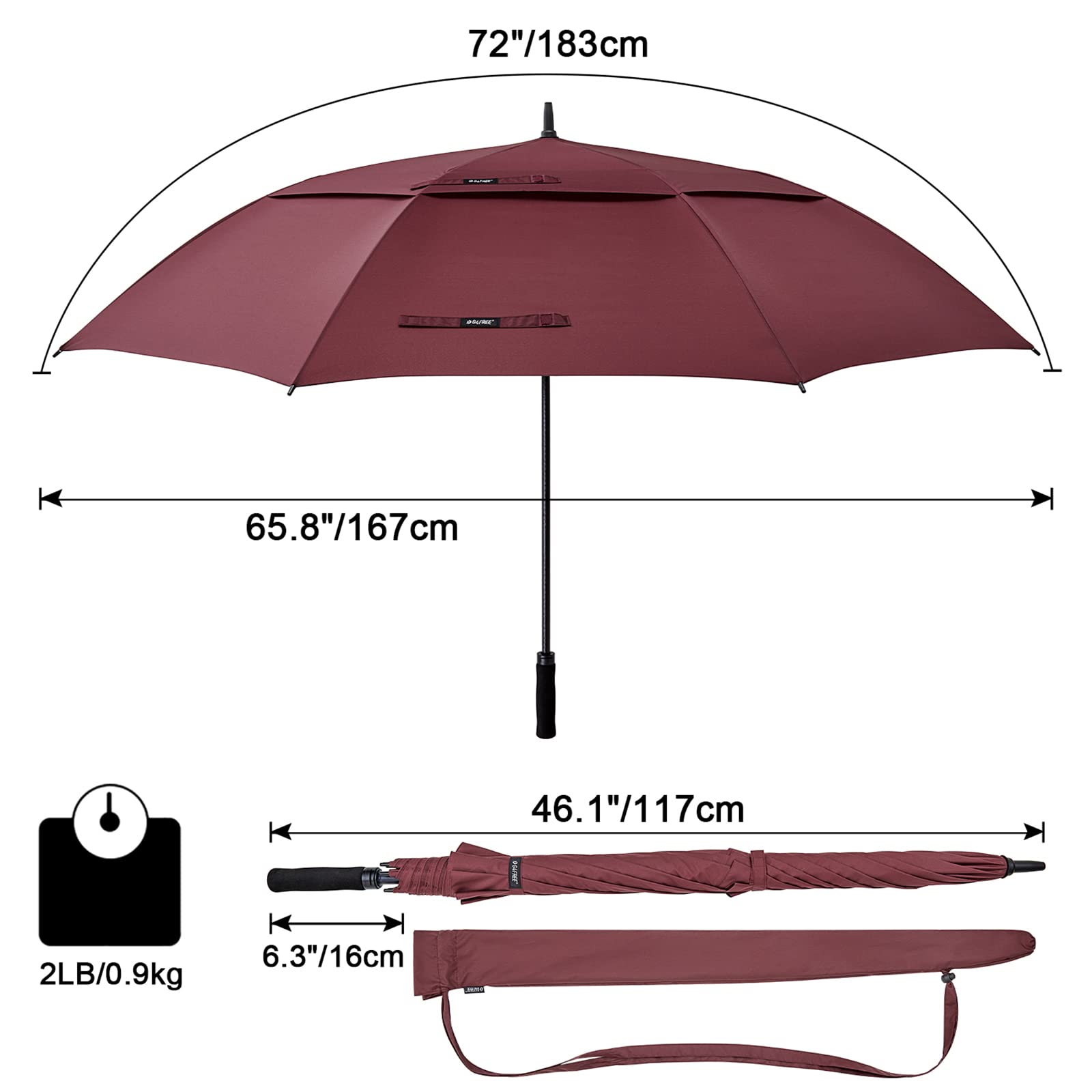 G4Free - G4Free 72 Inch Huge Double Canopy Vented Windproof Stick Umbrellas -D02V716A