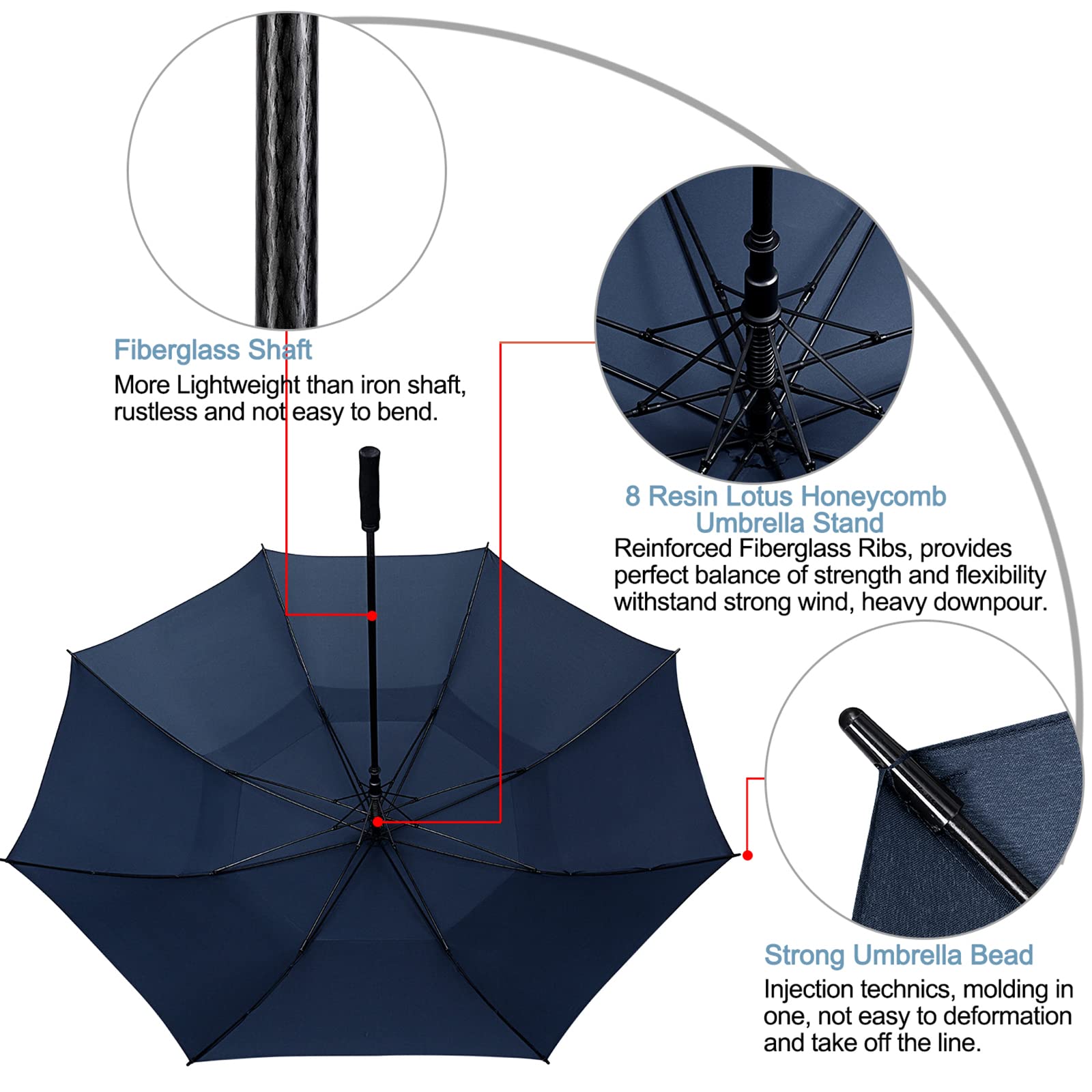 G4Free - G4Free 72 Inch Huge Double Canopy Vented Windproof Stick Umbrellas -D02V716A