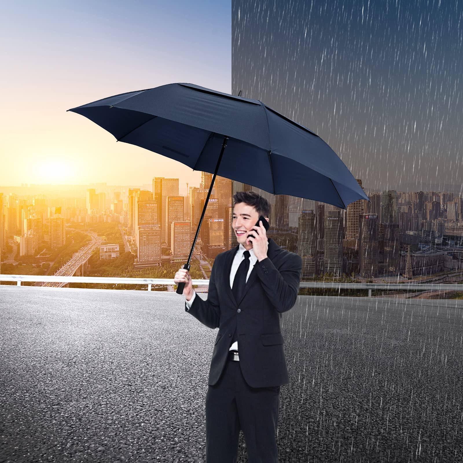 G4Free - G4Free 72 Inch Huge Double Canopy Vented Windproof Stick Umbrellas -D02V716A