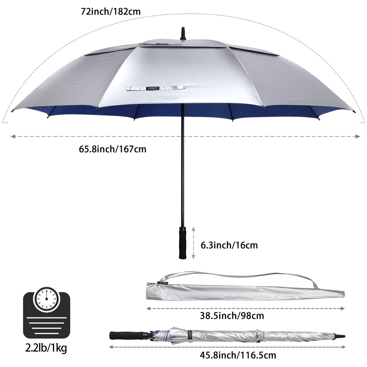 G4Free - G4Free 72 Inch Oversized Vented Double Canopy Umbrella for Family -D02V757A