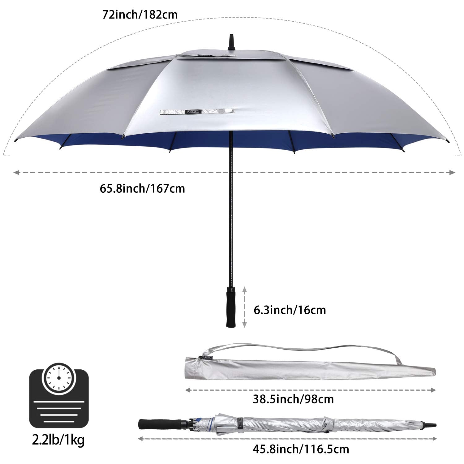 G4Free - G4Free 72 Inch Oversized Vented Double Canopy Umbrella for Family -D02V757A