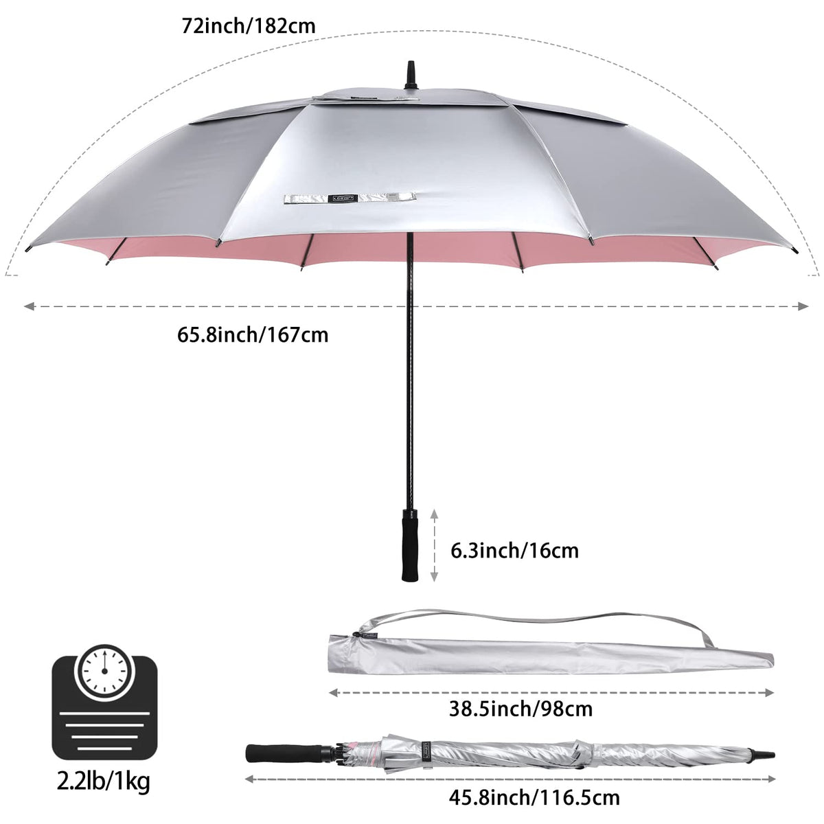 G4Free - G4Free 72 Inch Oversized Vented Double Canopy Umbrella for Family -D02V757A