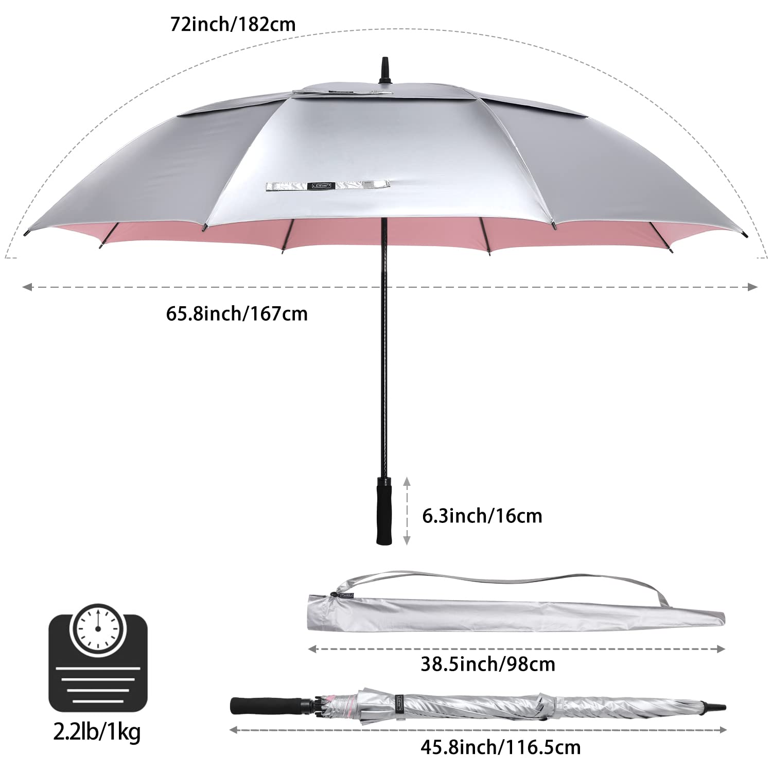 G4Free - G4Free 72 Inch Oversized Vented Double Canopy Umbrella for Family -D02V757A
