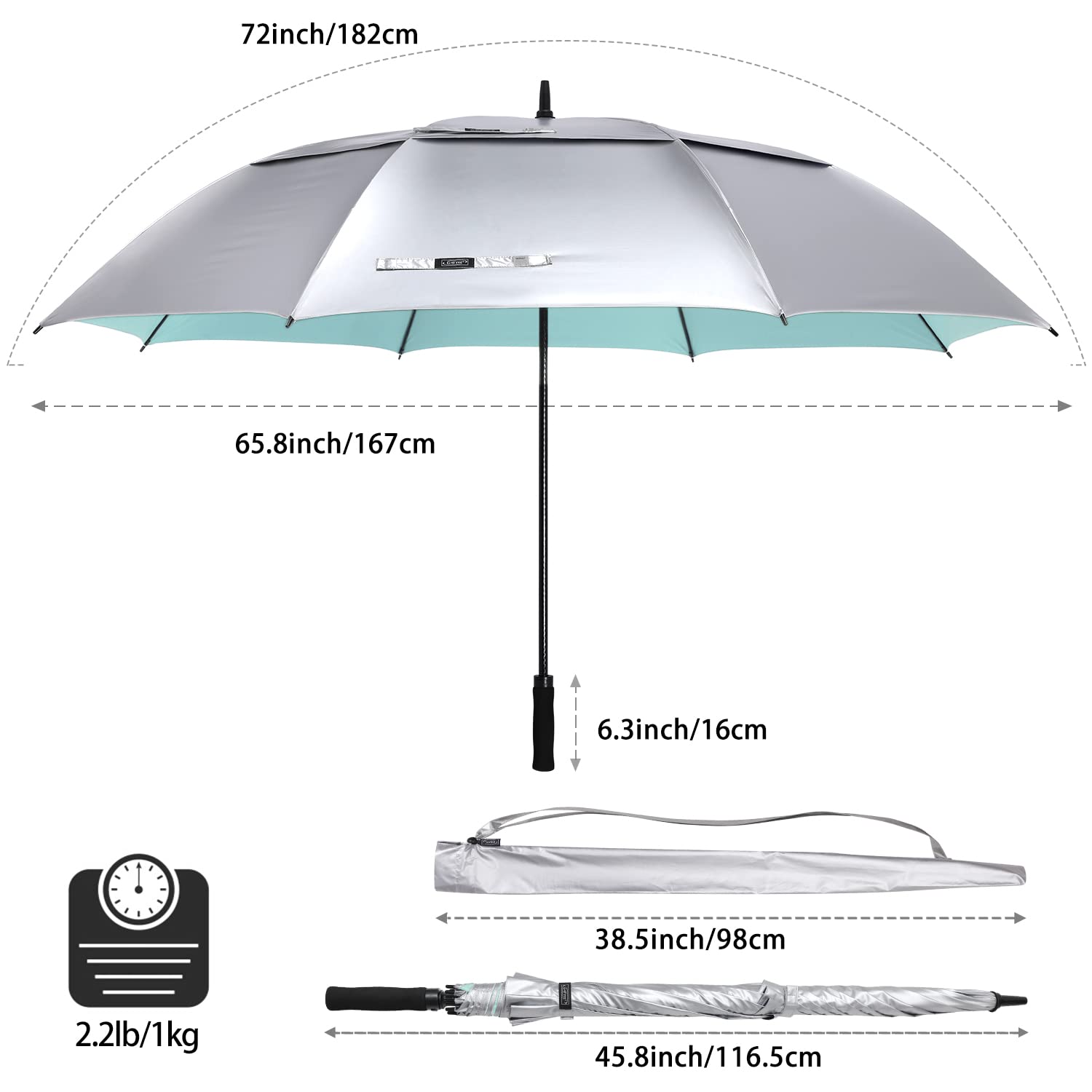 G4Free - G4Free 72 Inch Oversized Vented Double Canopy Umbrella for Family -D02V757A