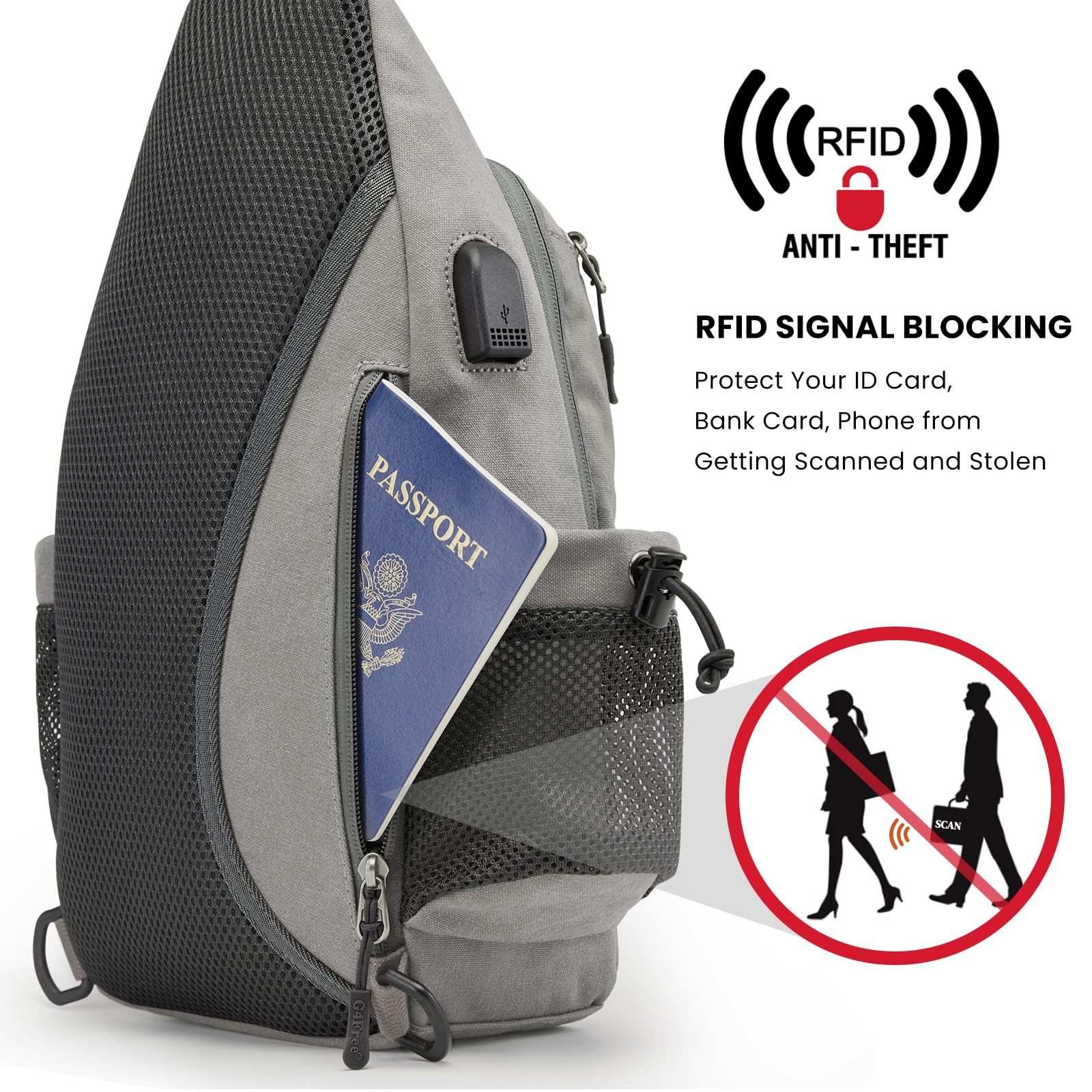 G4Free - G4Free Anti-Theft Canvas Sling Bag with USB Port -TN22B159C