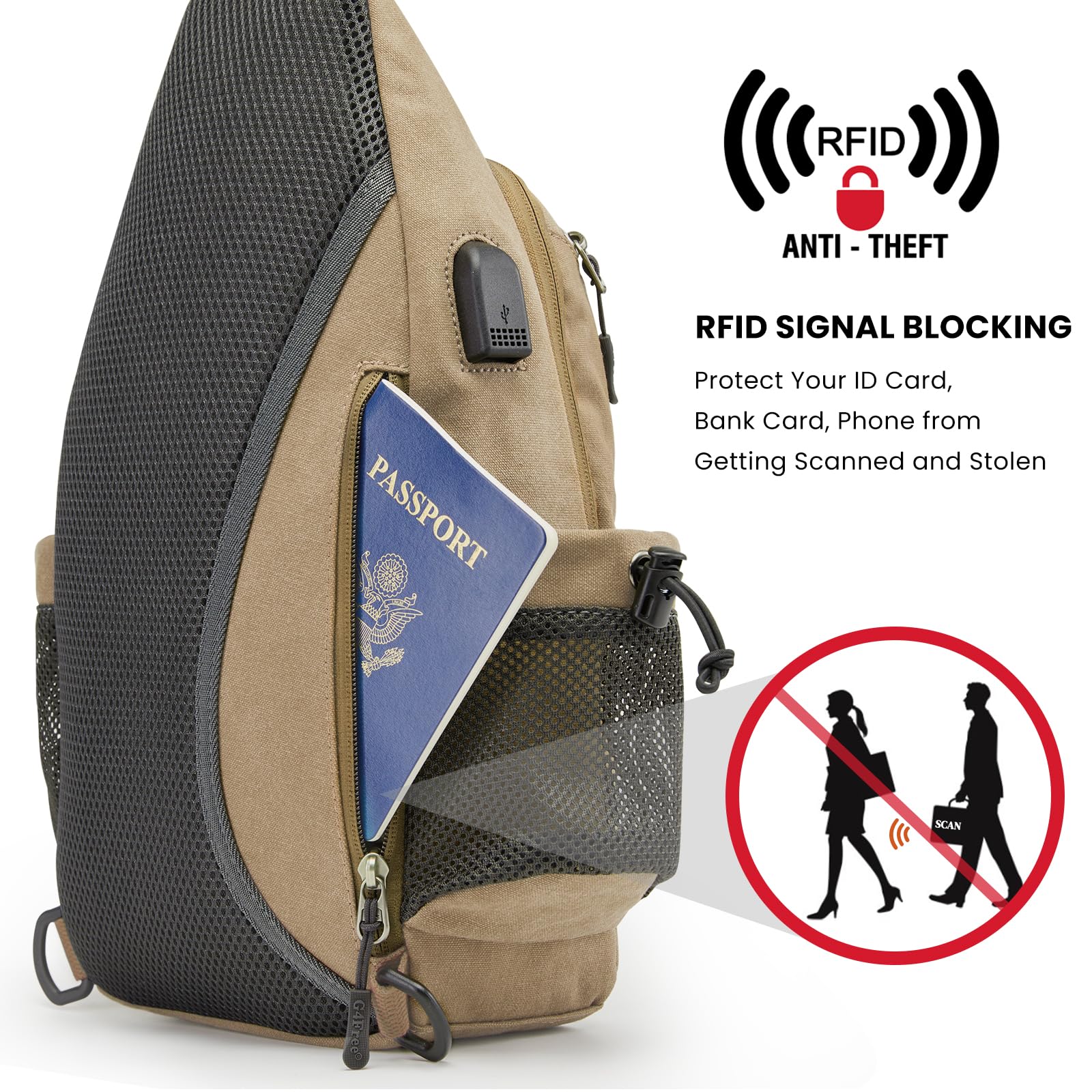 G4Free - G4Free Anti-Theft Canvas Sling Bag with USB Port -TN22B159C