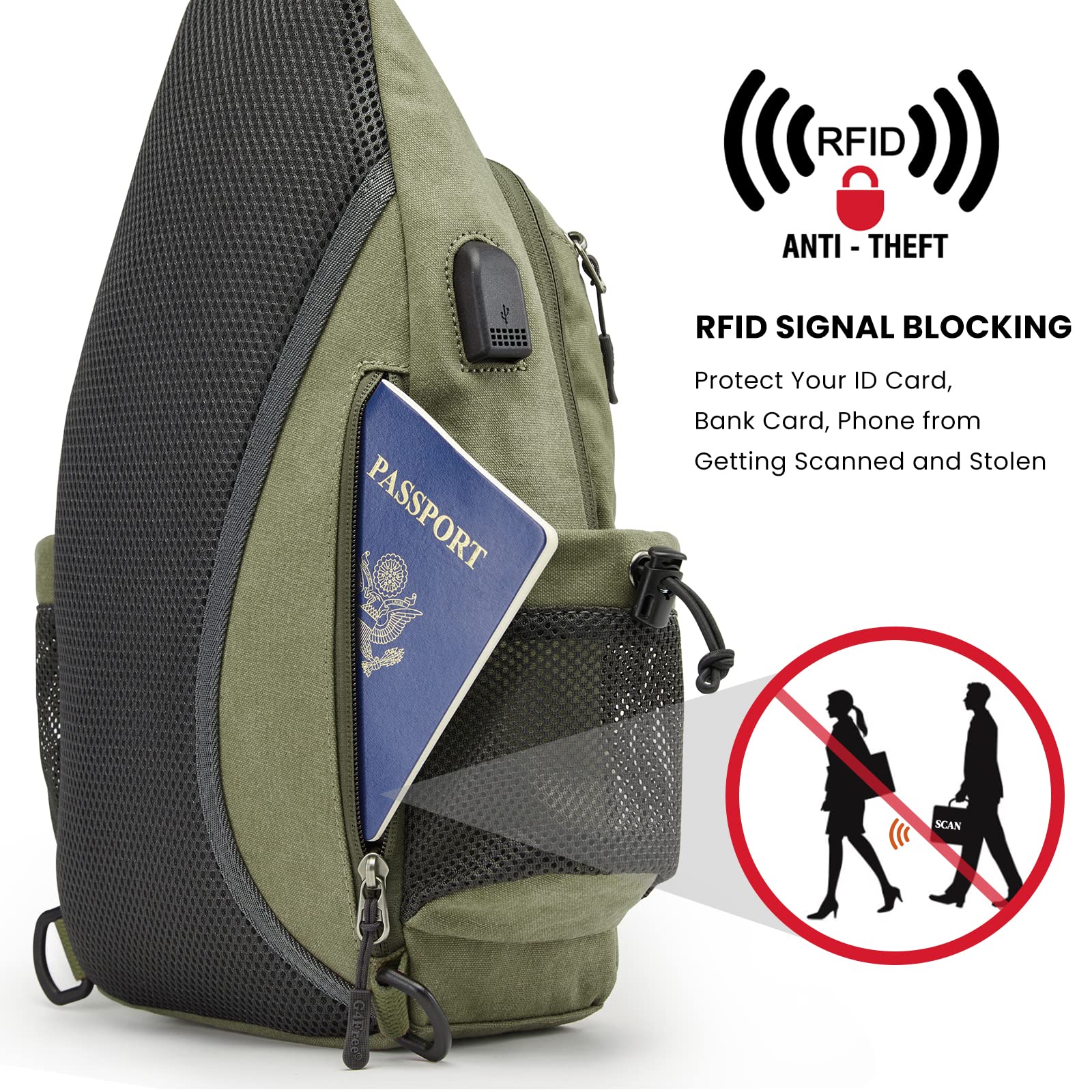 G4Free - G4Free Anti-Theft Canvas Sling Bag with USB Port -TN22B159C