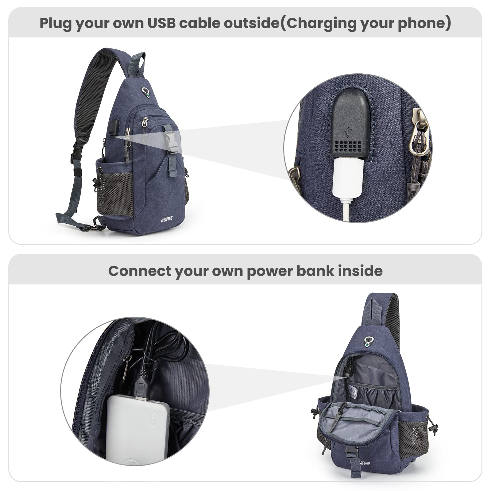 G4Free - G4Free Anti-Theft Canvas Sling Bag with USB Port -TN22B159C
