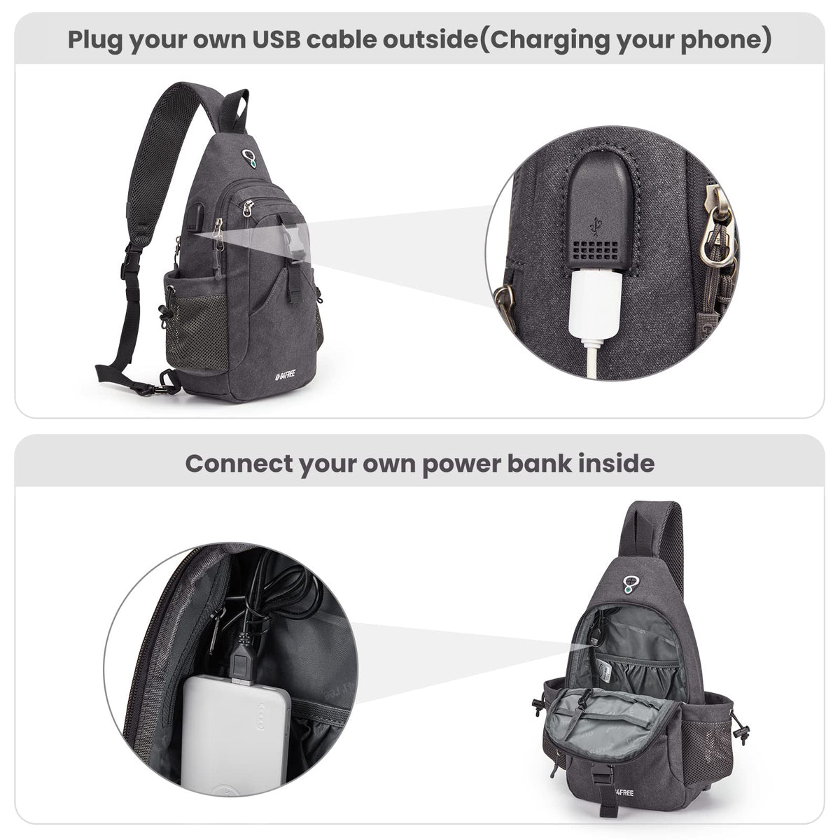 G4Free - G4Free Anti-Theft Canvas Sling Bag with USB Port -TN22B159C