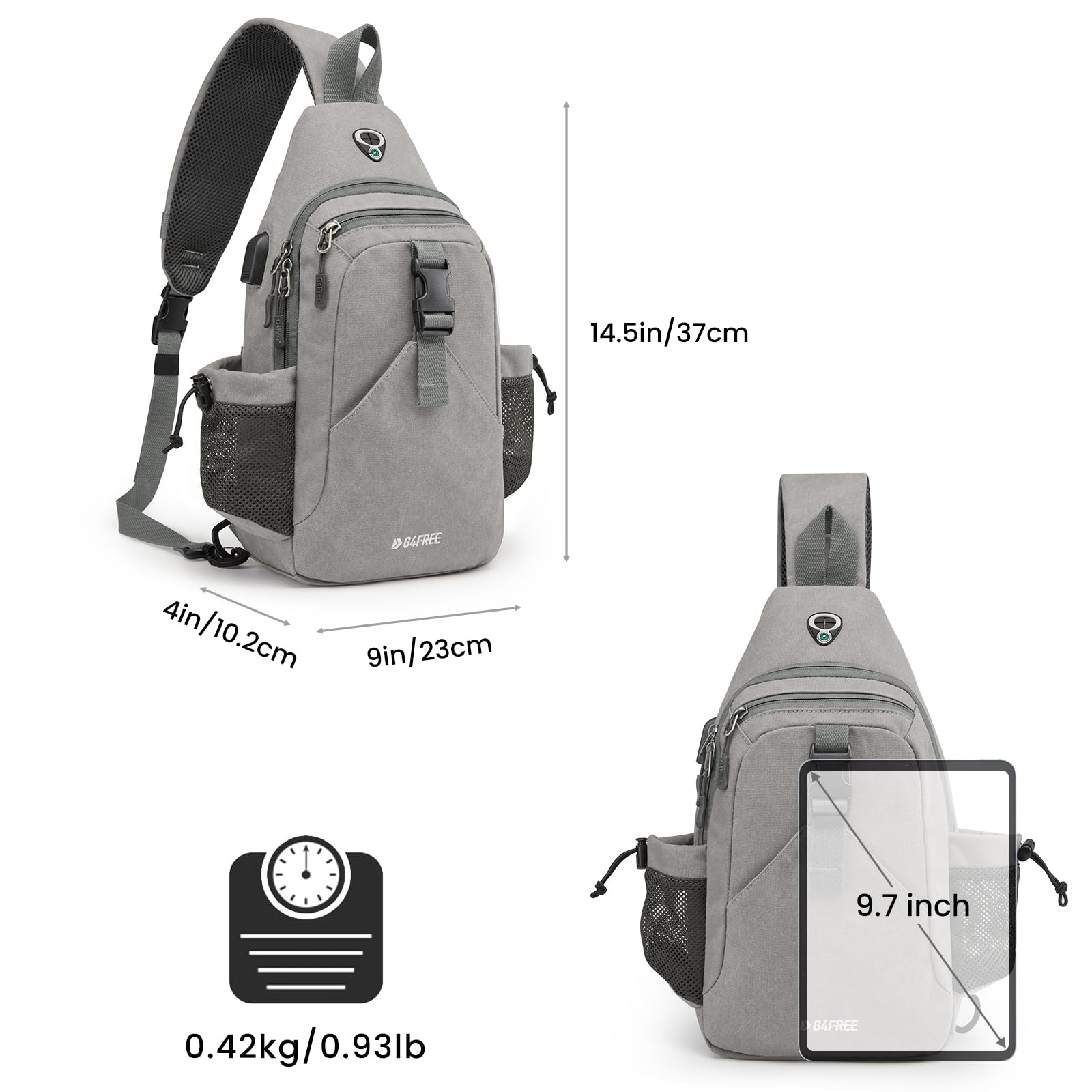 G4Free - G4Free Anti-Theft Canvas Sling Bag with USB Port -TN22B159C
