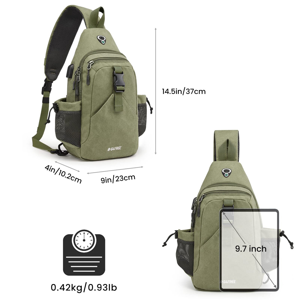 G4Free - G4Free Anti-Theft Canvas Sling Bag with USB Port -TN22B159C