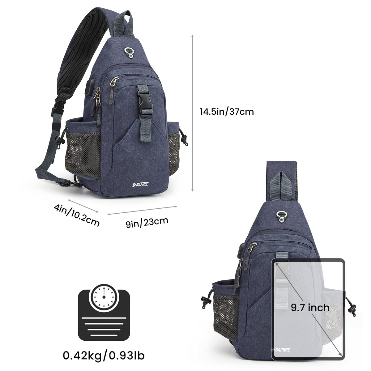 G4Free - G4Free Anti-Theft Canvas Sling Bag with USB Port -TN22B159C