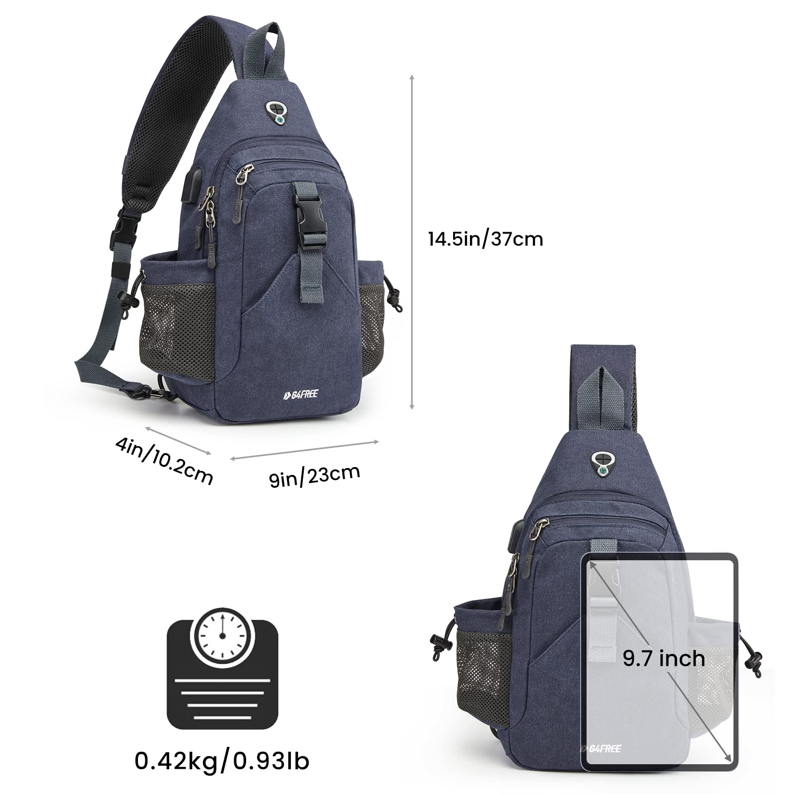 G4Free - G4Free Anti-Theft Canvas Sling Bag with USB Port -TN22B159C