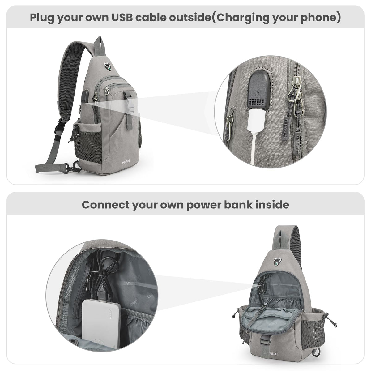 G4Free - G4Free Anti-Theft Canvas Sling Bag with USB Port -TN22B159C