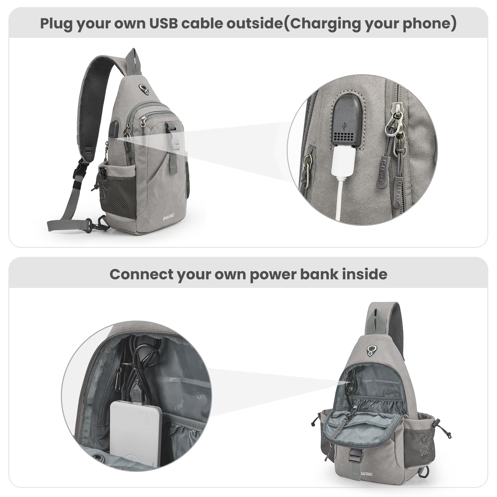 G4Free - G4Free Anti-Theft Canvas Sling Bag with USB Port -TN22B159C
