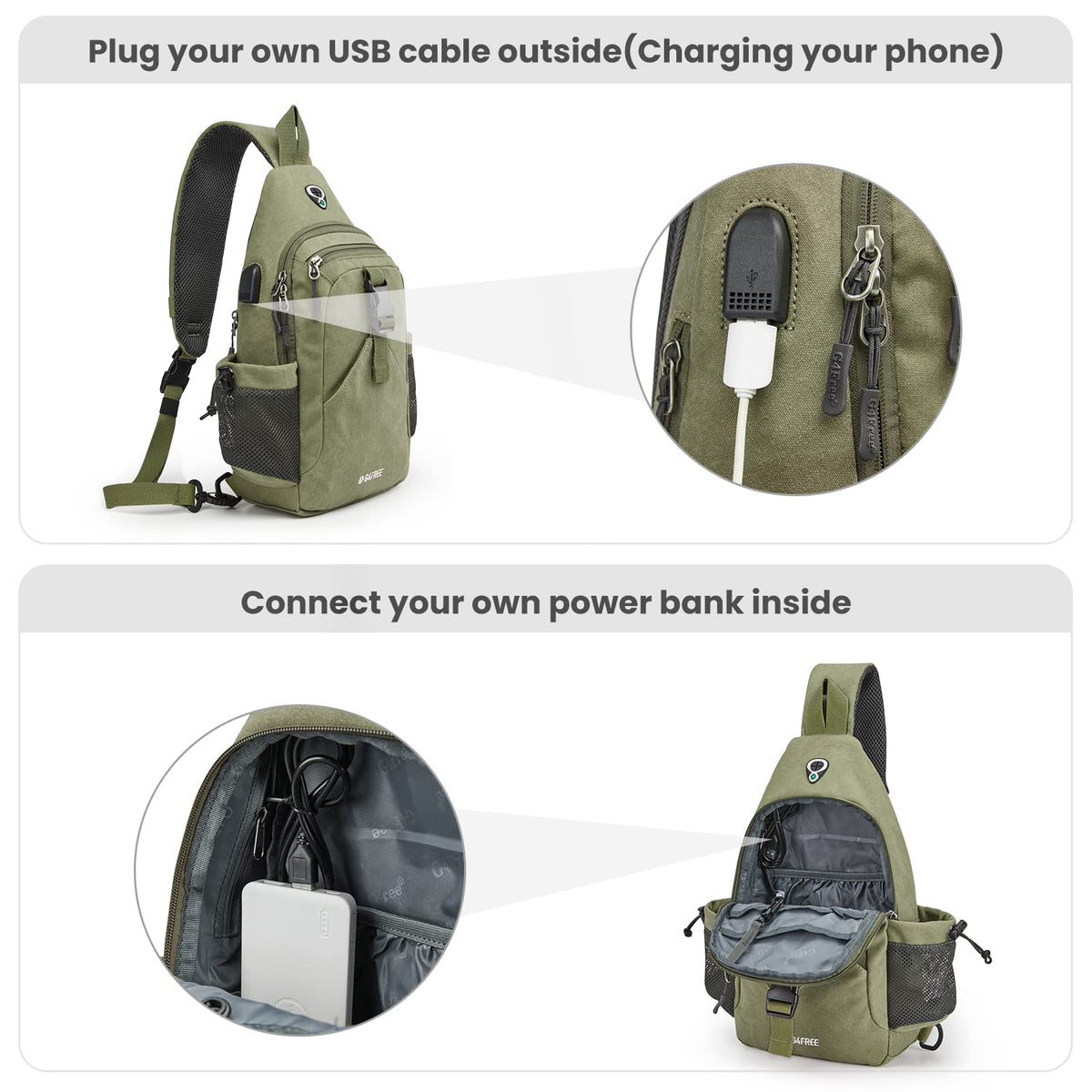 G4Free - G4Free Anti-Theft Canvas Sling Bag with USB Port -TN22B159C