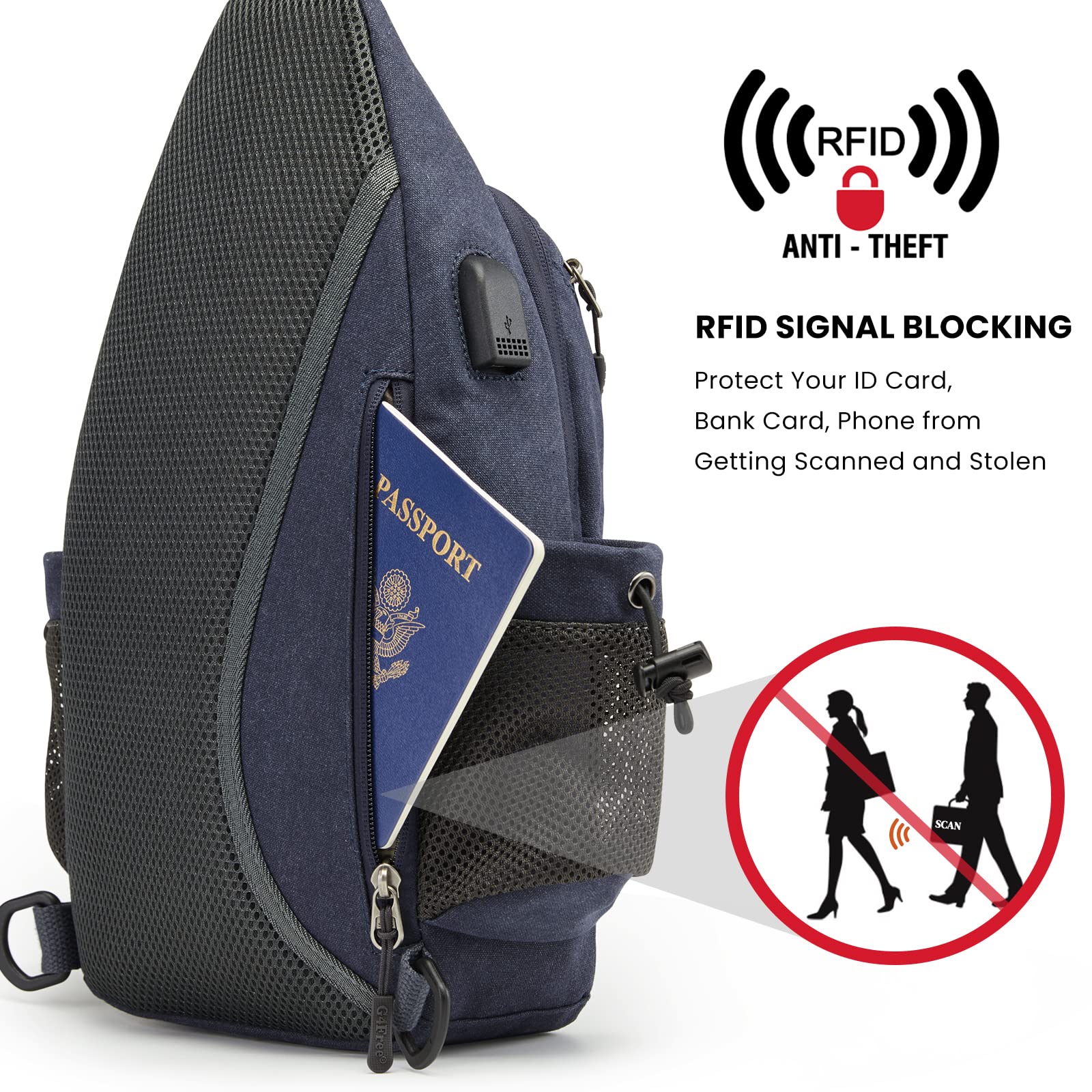 G4Free - G4Free Anti-Theft Canvas Sling Bag with USB Port -TN22B159C