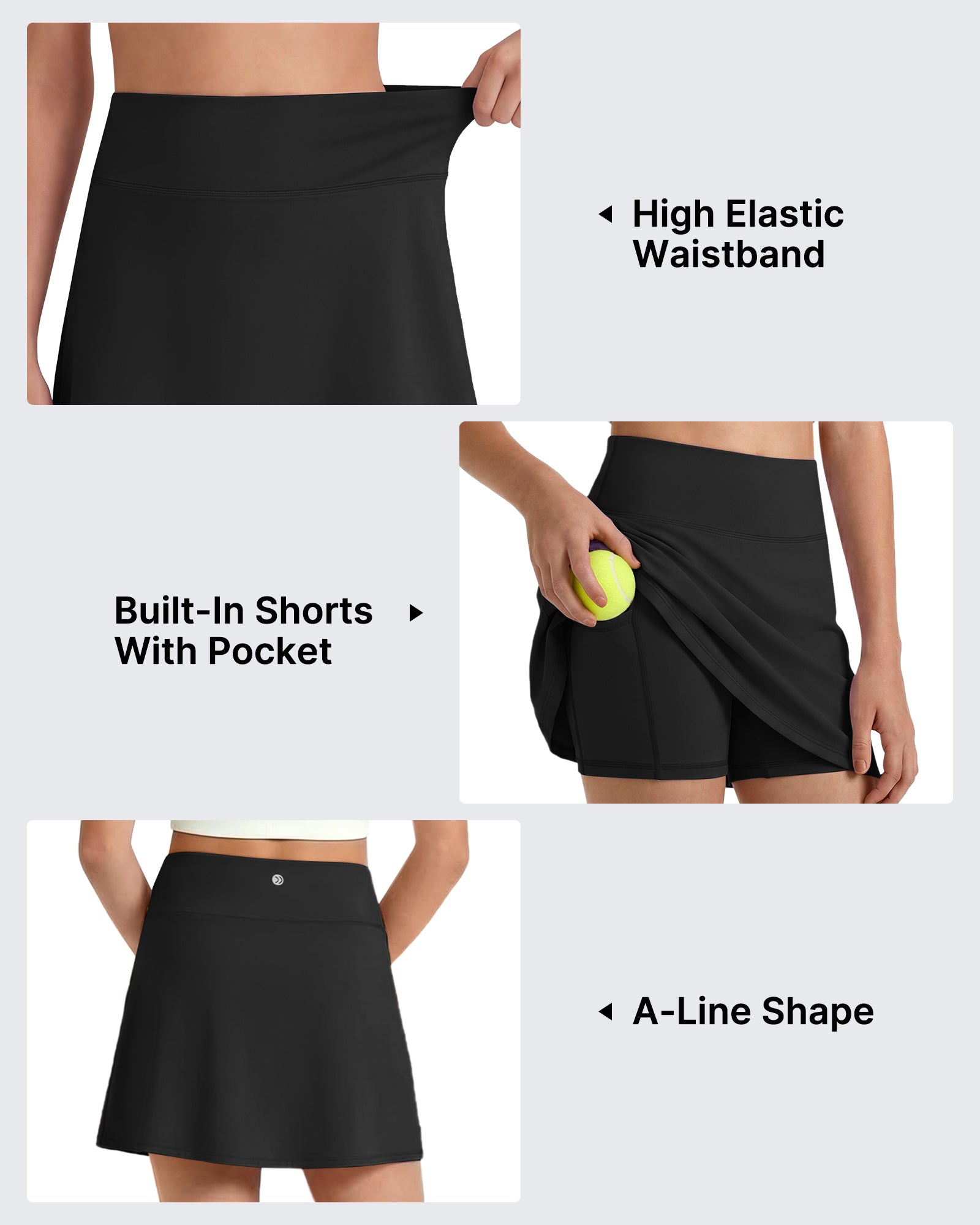 G4Free - G4Free BareFeel High Waisted Tennis Skirt for Girls with Built-in Shorts & Pockets -GF26HG932A001A-S