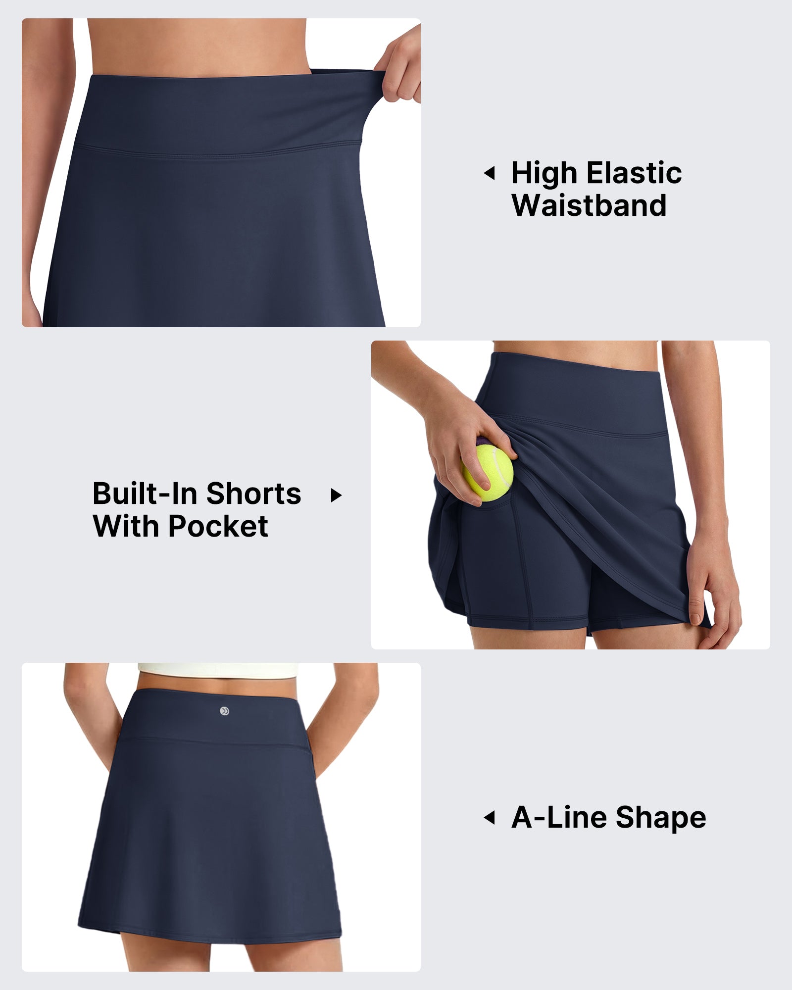 G4Free - G4Free BareFeel High Waisted Tennis Skirt for Girls with Built-in Shorts & Pockets -GF26HG932A001A-S