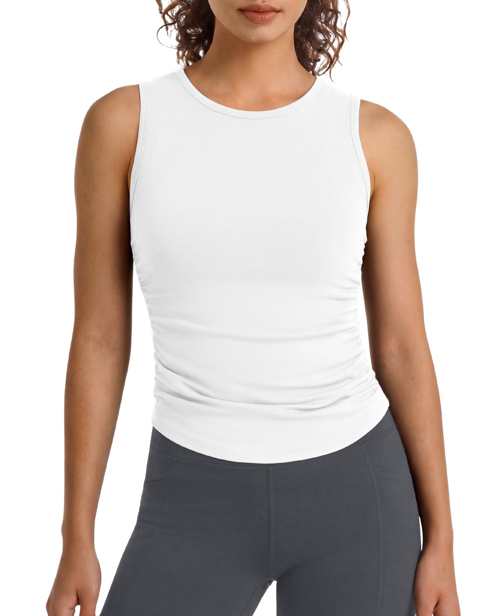 G4Free - G4Free BareFeel Ruched High Neck Yoga Tank Top -GF26L991A001F-XS