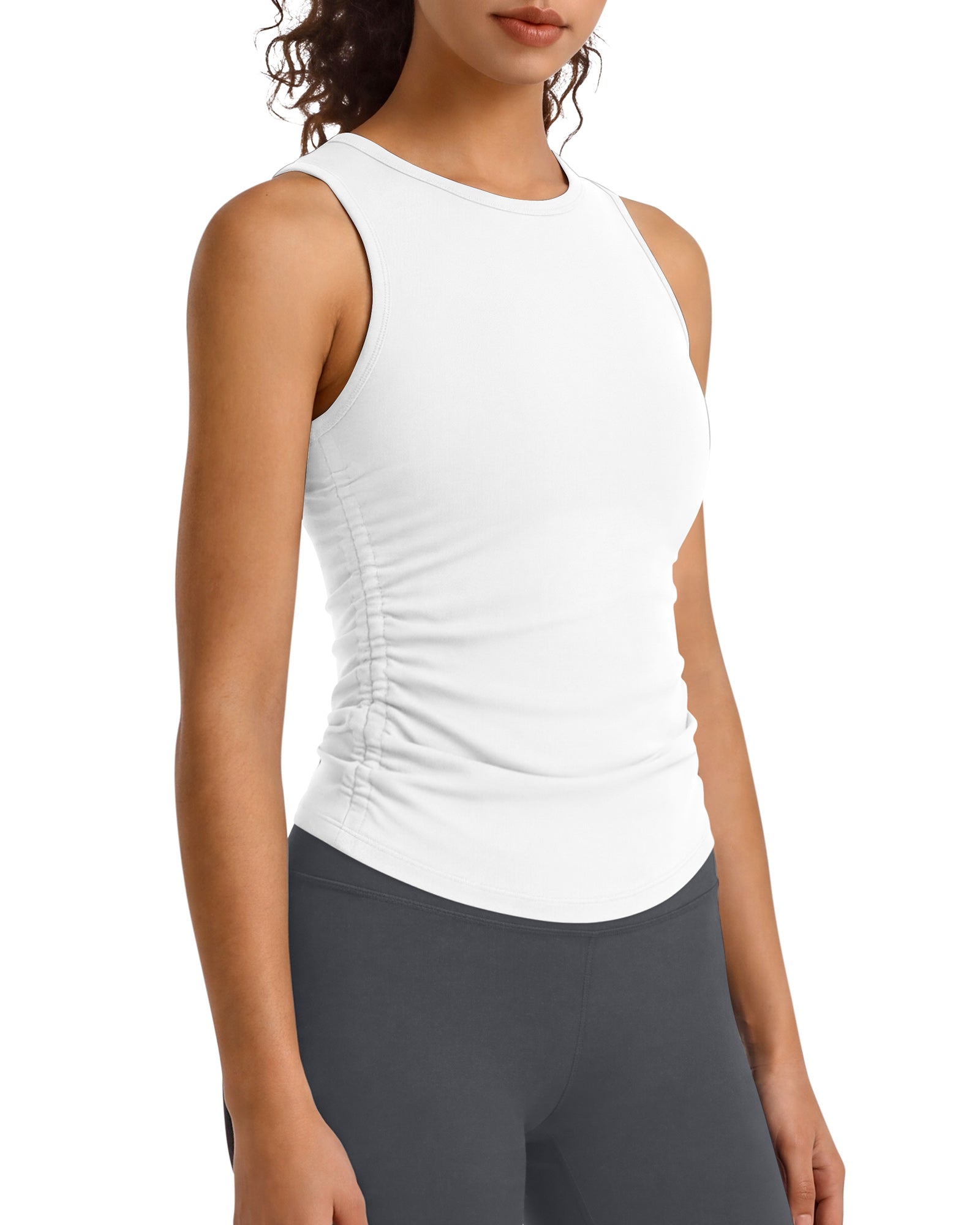 G4Free - G4Free BareFeel Ruched High Neck Yoga Tank Top -GF26L991A001F-XS
