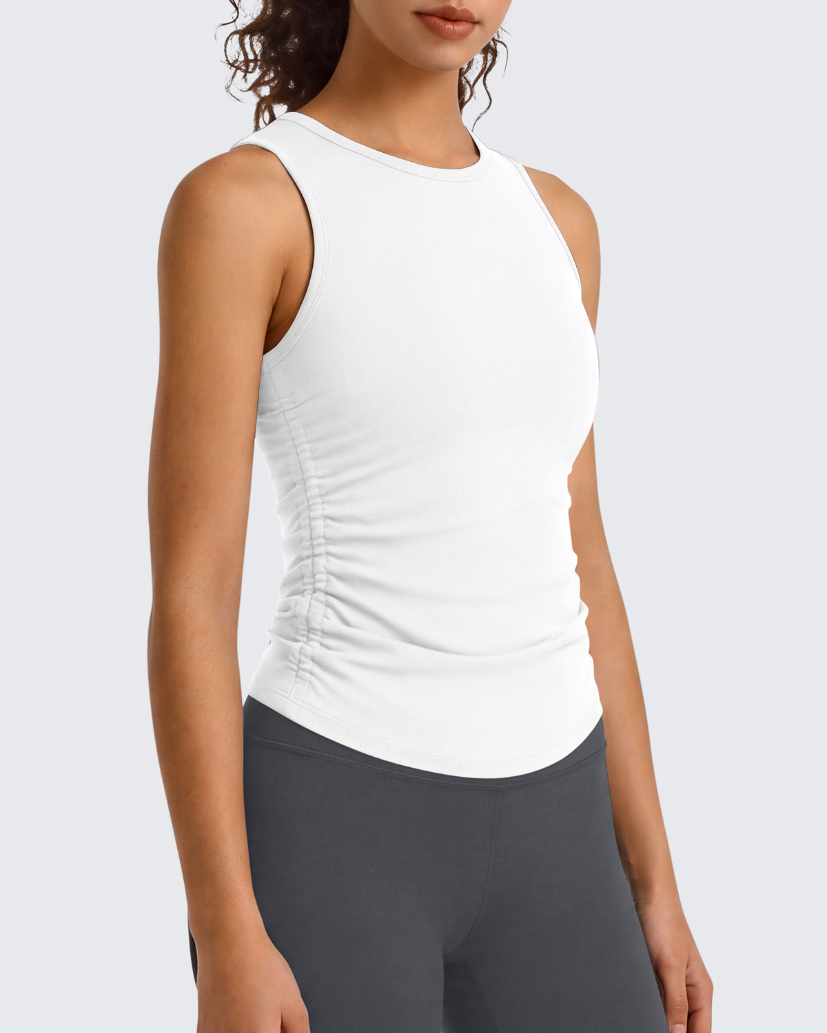 G4Free - G4Free BareFeel Ruched High Neck Yoga Tank Top -GF26L991A001F-XS
