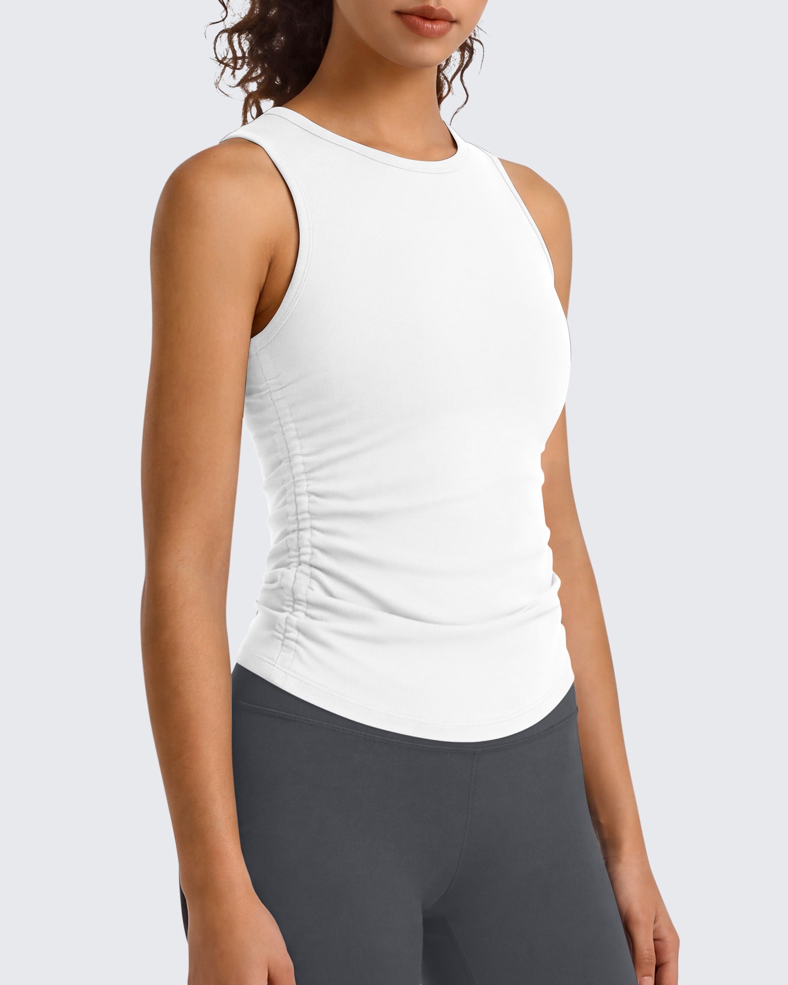 G4Free - G4Free BareFeel Ruched High Neck Yoga Tank Top -GF26L991A001F-XS