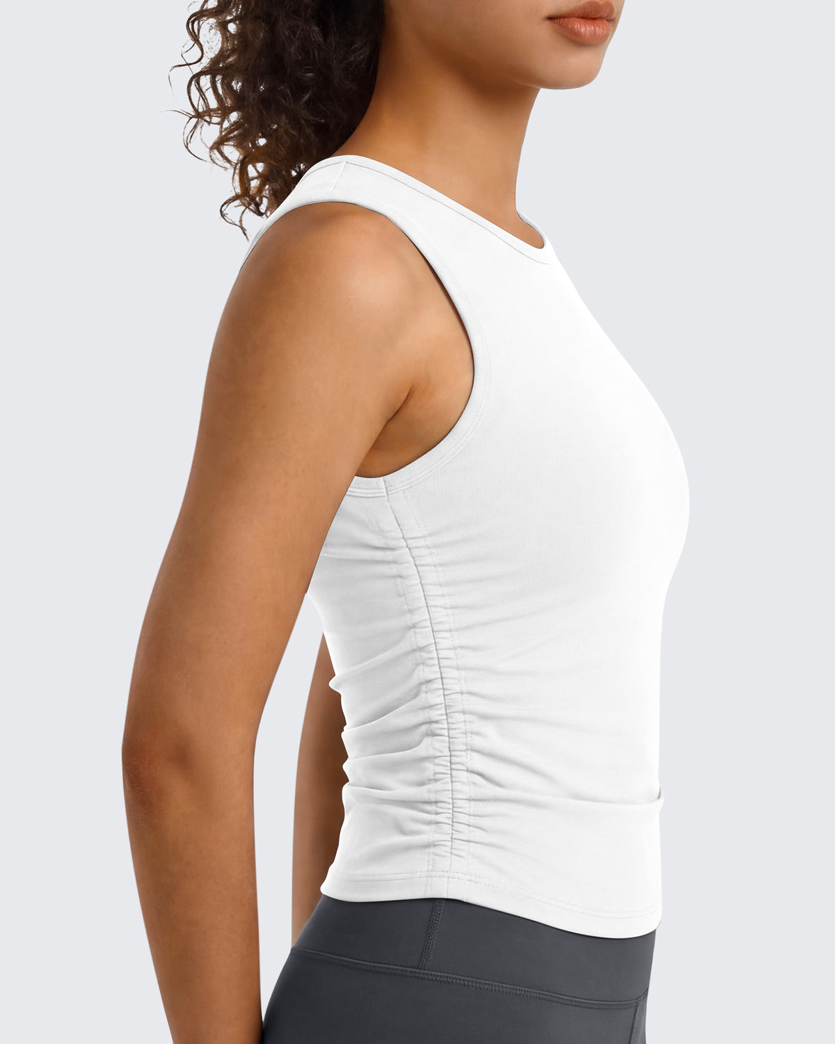 G4Free - G4Free BareFeel Ruched High Neck Yoga Tank Top -GF26L991A001F-XS